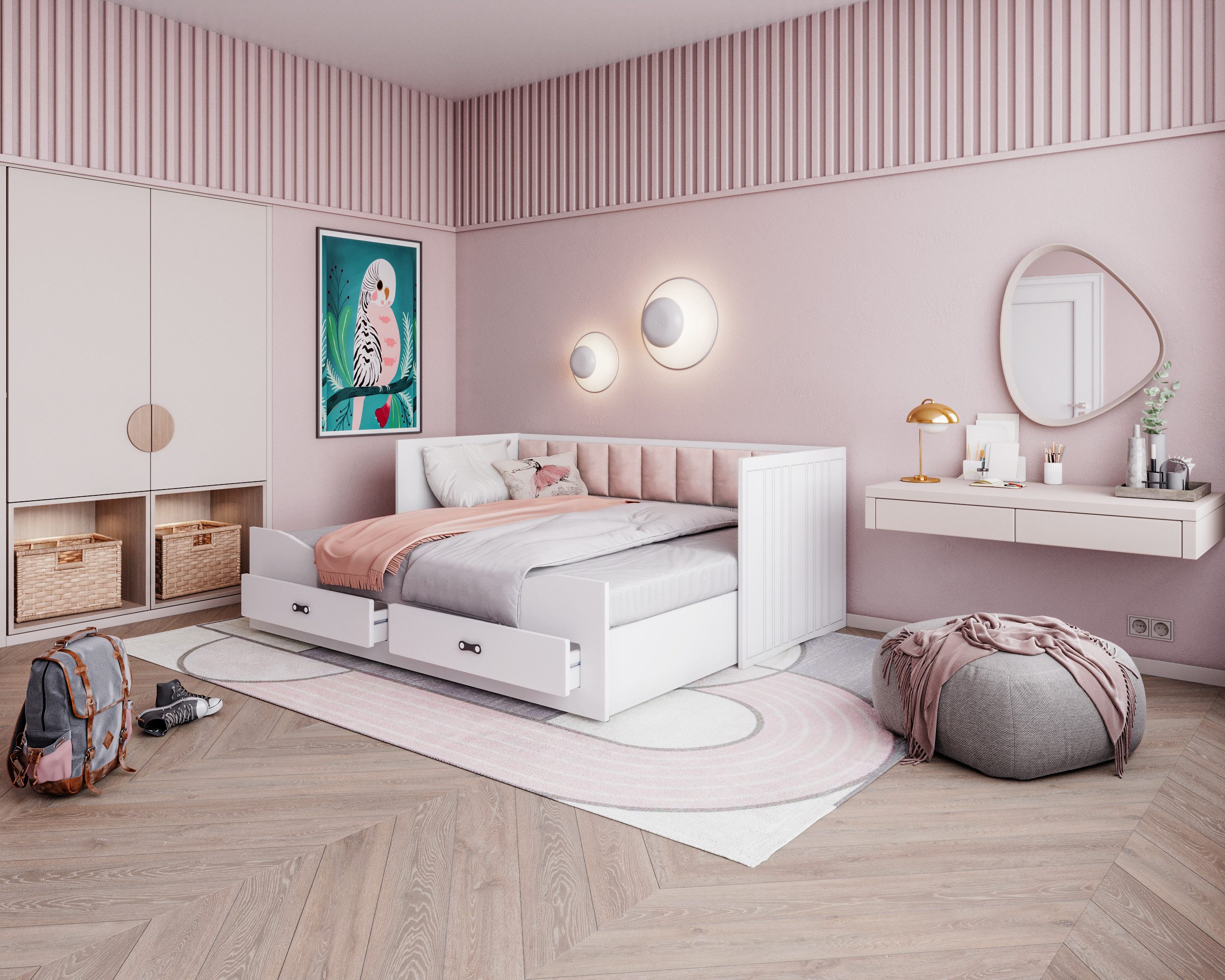AJKmeble Funktionsbett mit zwei Schubladen und Ausziehbett 80x200cm auf 154 günstig online kaufen