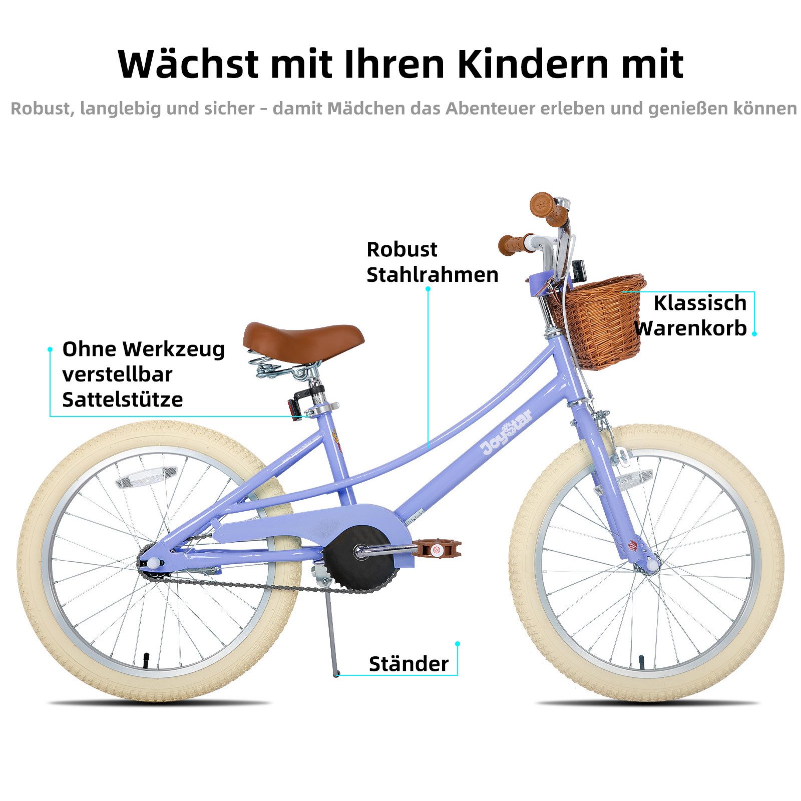 JOYSTAR Kinderfahrrad 12/14/16/18/20 Mädchenfahrrad für 2-13 Jahre alte Kinder, 12" 14" 16" Kinderfahrrad mit Stützrädern & Korb, 20 Zoll mit Ständer