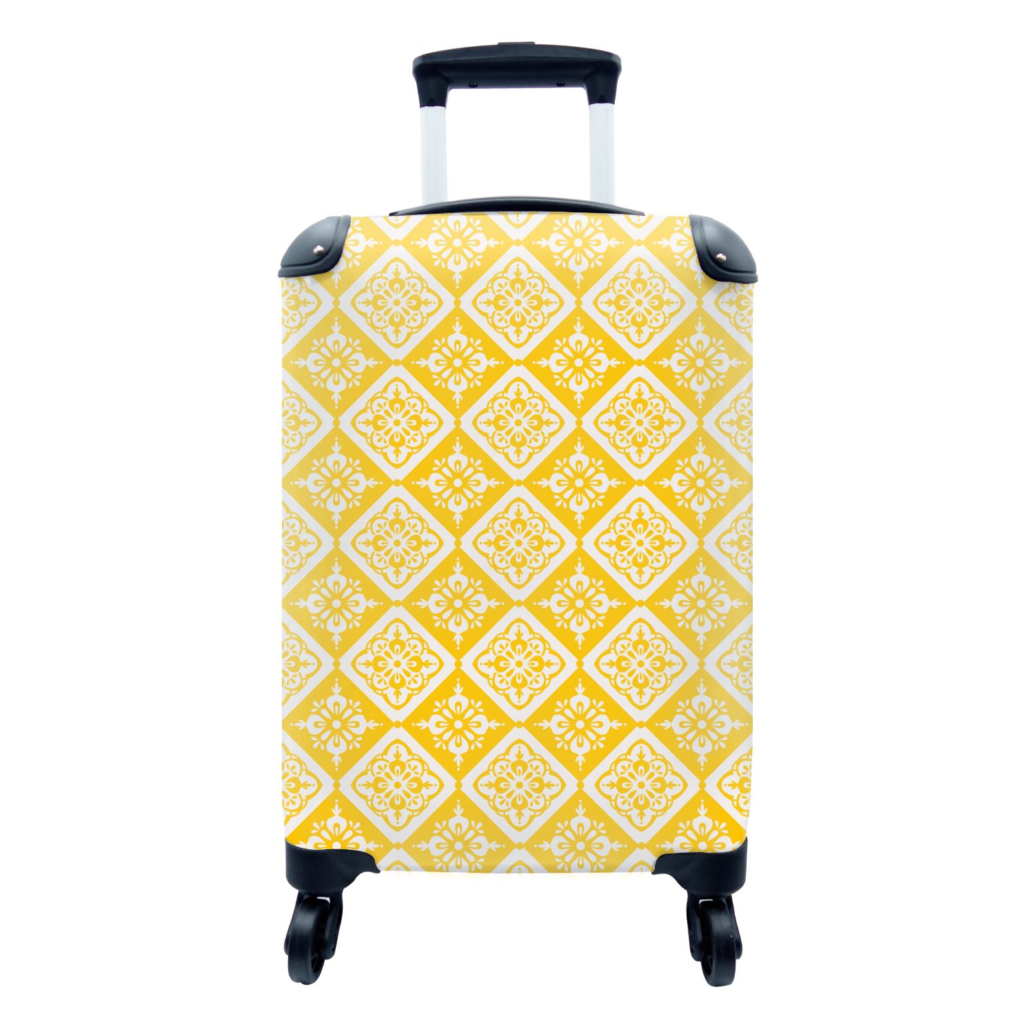 MuchoWow Handgepäckkoffer Mosaik - Vintage - Gelb - Muster, 4 Rollen, Reisetasche mit rollen, Handgepäck für Ferien, Trolley, Reisekoffer