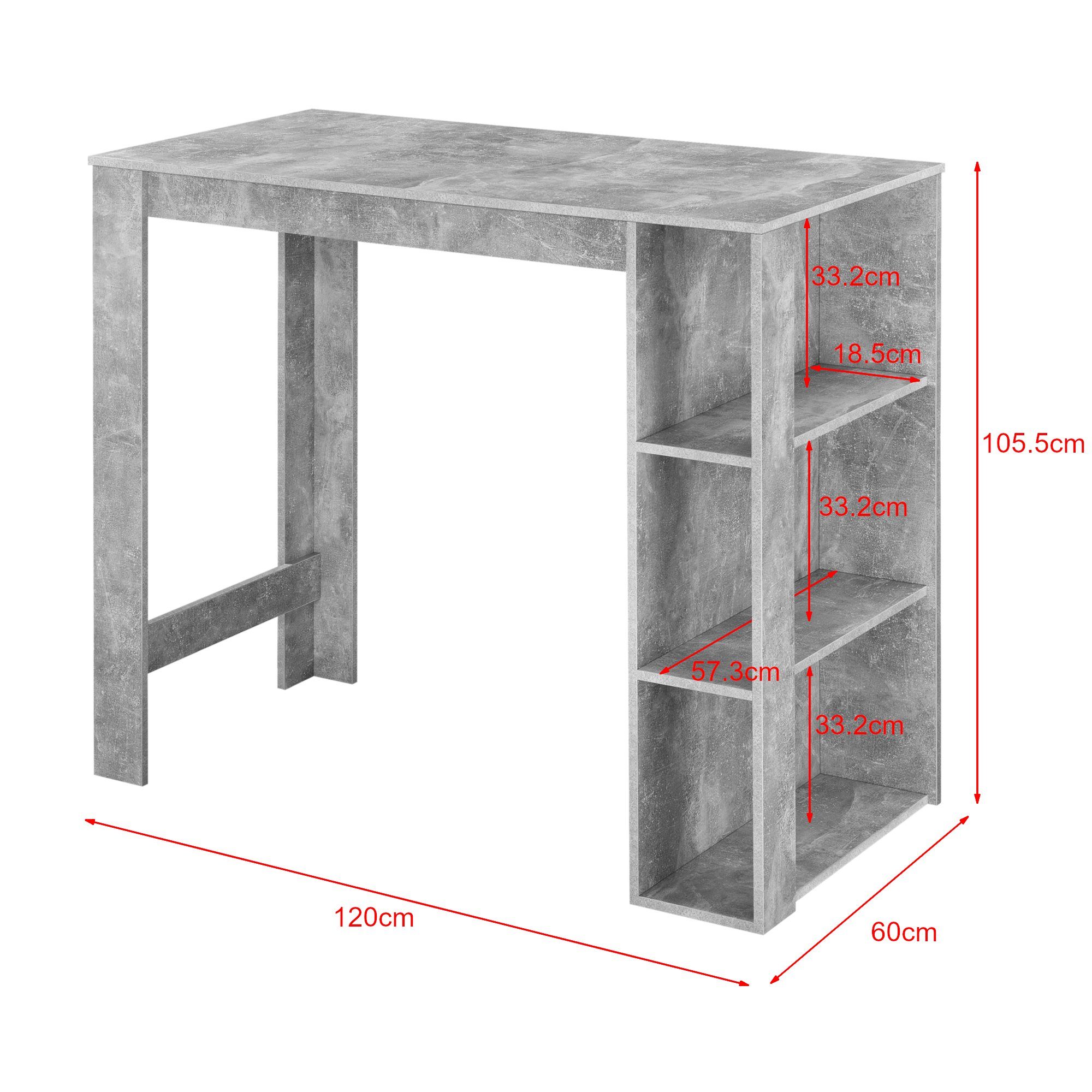 Bartresen x 60 »Danderyd« Theke betonfarben en.casa 105,5 Betonoptik cm x Bartisch, 120