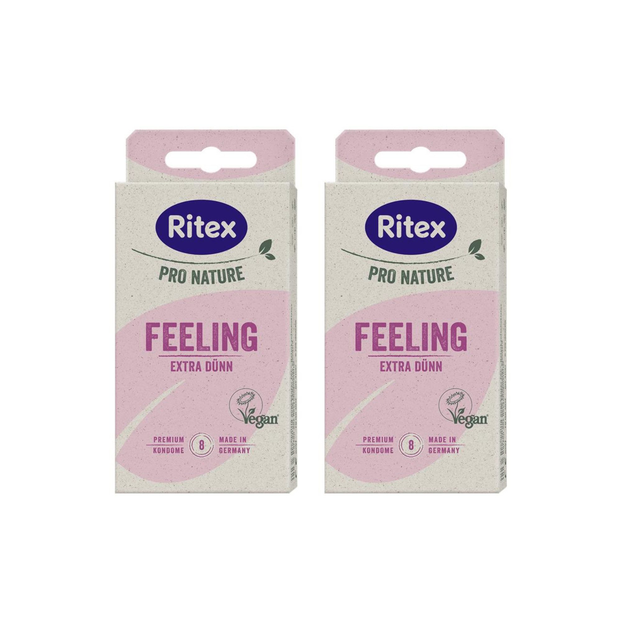 Ritex Kondome Pro Nature Feeling 2er Set - je 8 Stück - dünne Kondome - Standard, Dimeticon-basiertes Gleitmittel - Nachhaltig - Vegan - Made in Germany