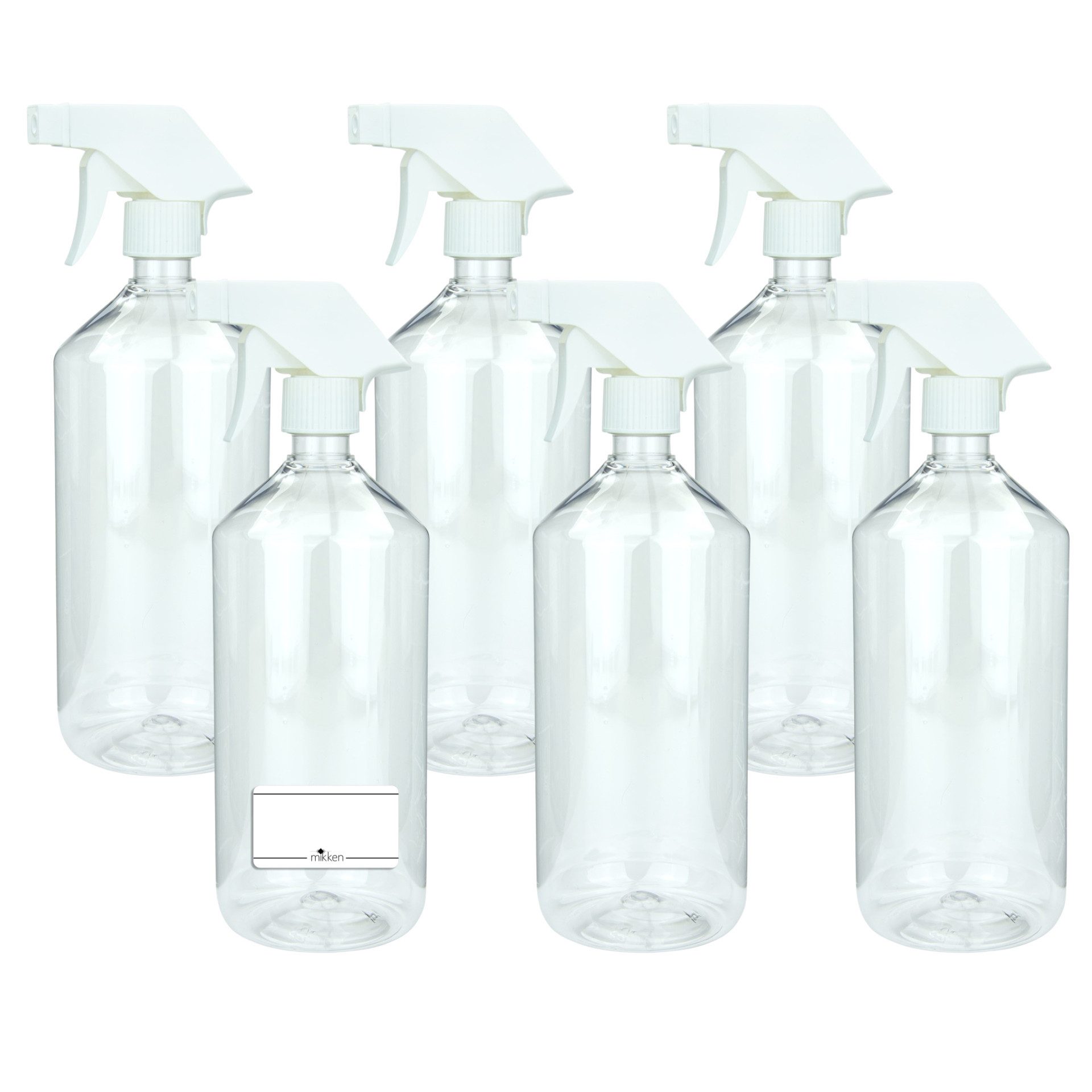 mikken Sprühflasche Plastikflasche mit Sprühpistole 1 Liter PET Flasche mit Trigger, (6-tlg., 2er, 4er, 6er oder 10er Set), auch für ölige Substanzen geeignet, made in Europe