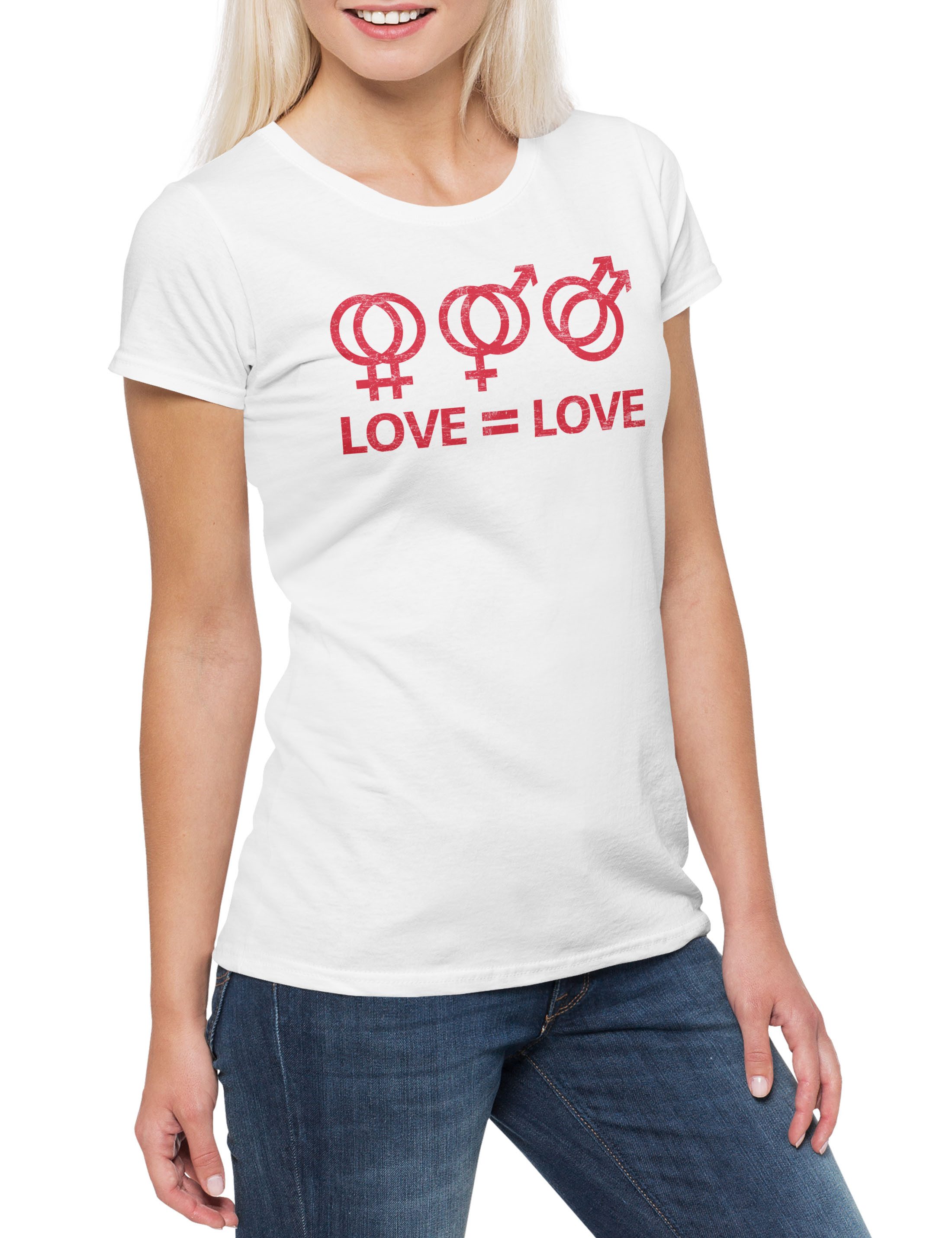 Print-Shirt Love Love Damen T-Shirt Queer Gay Schwul Lesbian Homosexuell LGBTQ