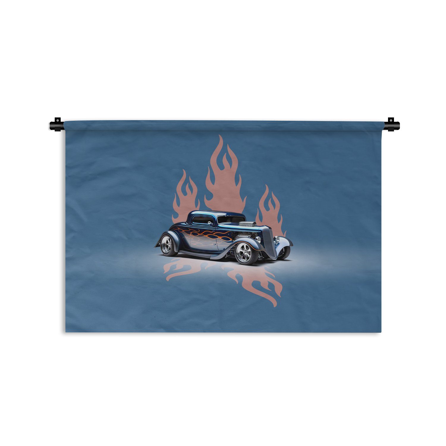 Wanddekoobjekt Vintage, Flammen Wohnzimmer, Schlafzimmer, Wandbehang, - MuchoWow Blau Wanddeko für Auto Kleid, - - Kinderzimmer