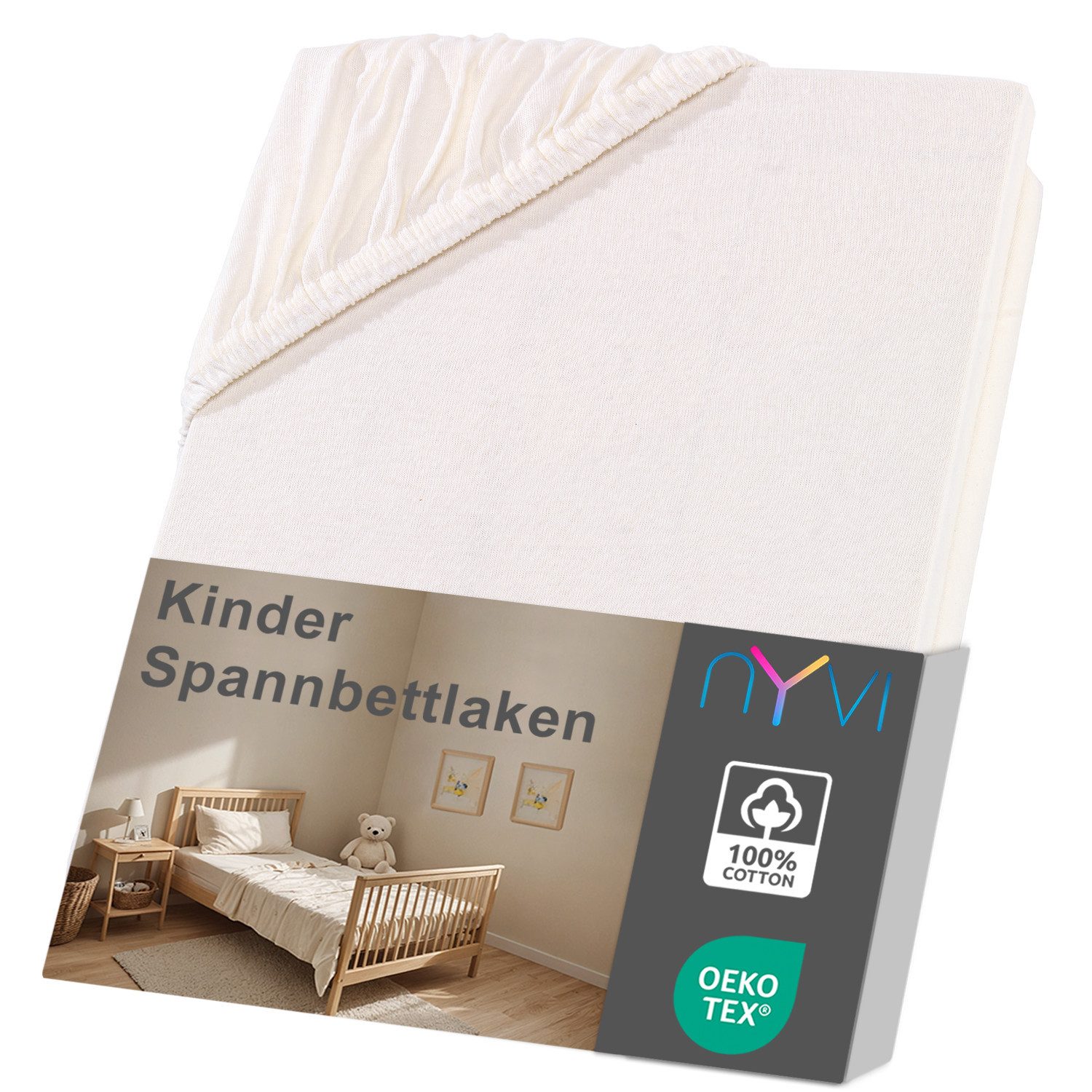 NYVI Натяжные простыни Kinder Натяжные простыни Junior für Kinderbettmatratzen bis 12cm Höhe, Jersey, Gummizug: rundum, (1 Stück), Weich & Anschmiegsam, Rundumgummizug, Bügelfrei
