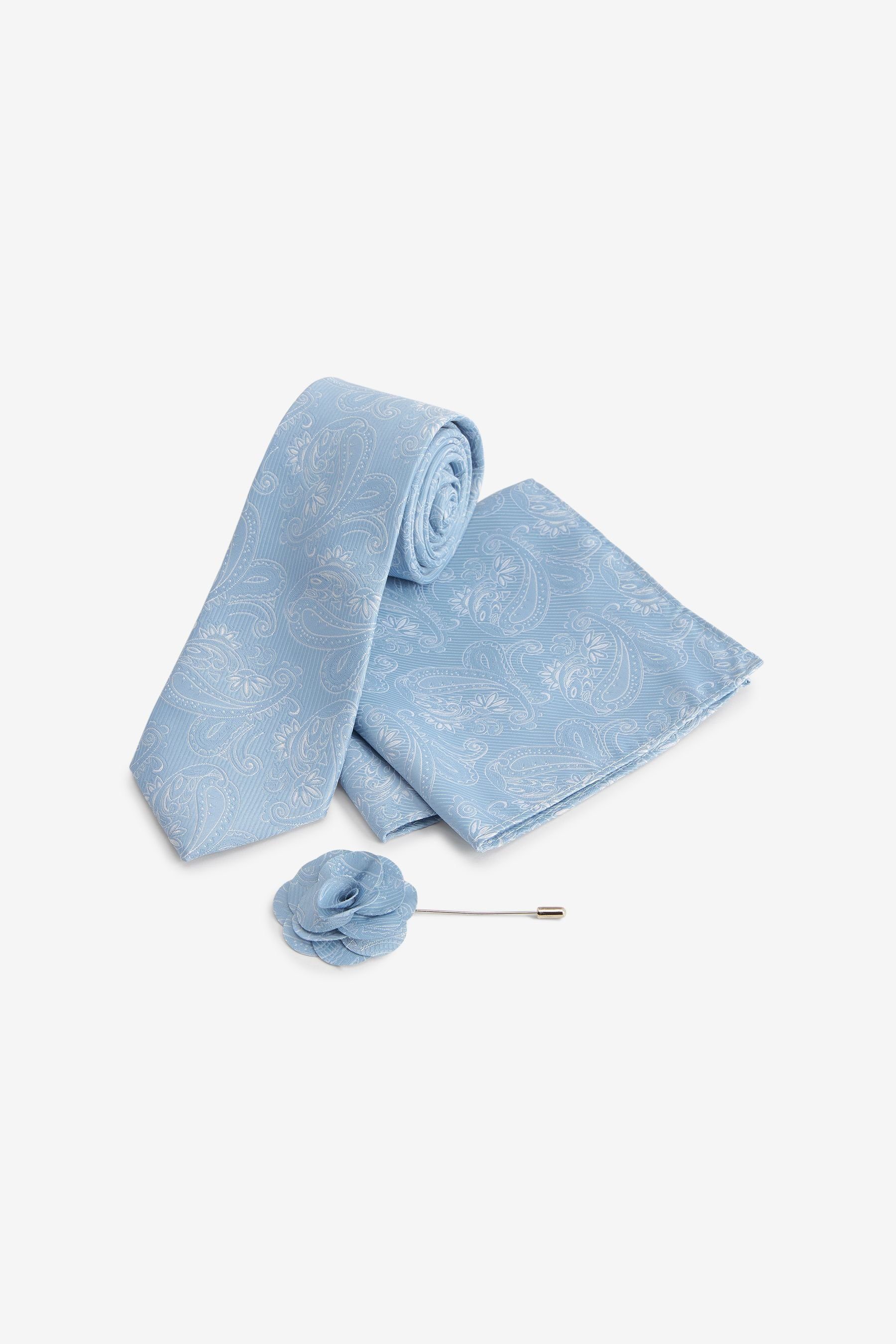 Next Krawatte Schmale Krawatte, Einstecktuch und Anstecknadel (3-St) Light Blue