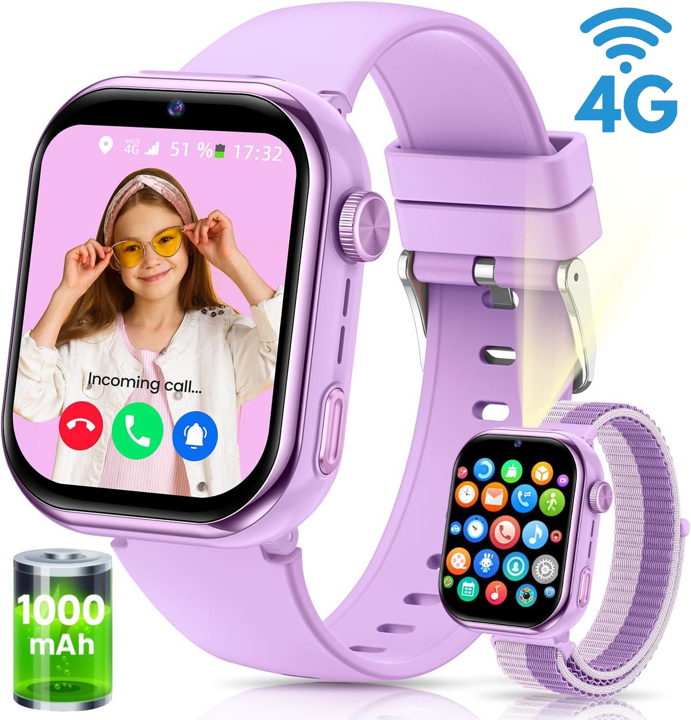 BANLVS 2025 NEW 1000mAh 4G Kinder Smartwatch mit GPS & Telefonfunktion Smartwatch, für 4–12 Jungen und Mädchen, für Android und IOS