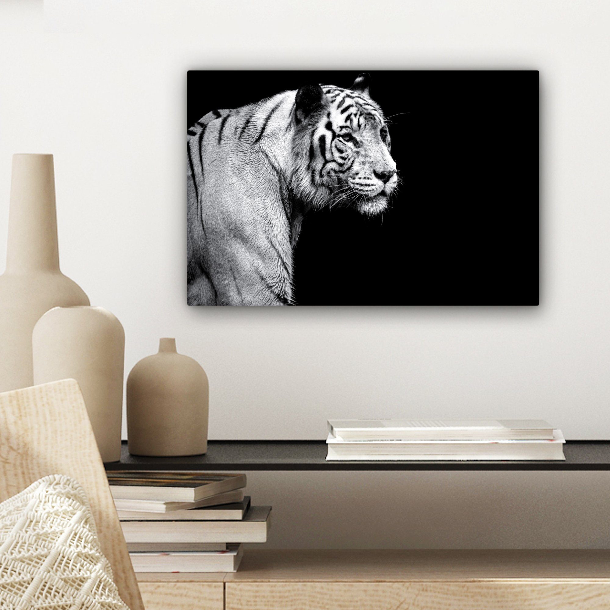 Wilde cm Aufhängefertig, - St), OneMillionCanvasses® (1 Wandbild Licht, Tiger - Leinwandbilder, 30x20 Tiere Leinwandbild Wanddeko,