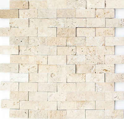 Mosani Mosaikfliesen Travertin Steinwand Steine Wand Naturstein beige Brick Splitface