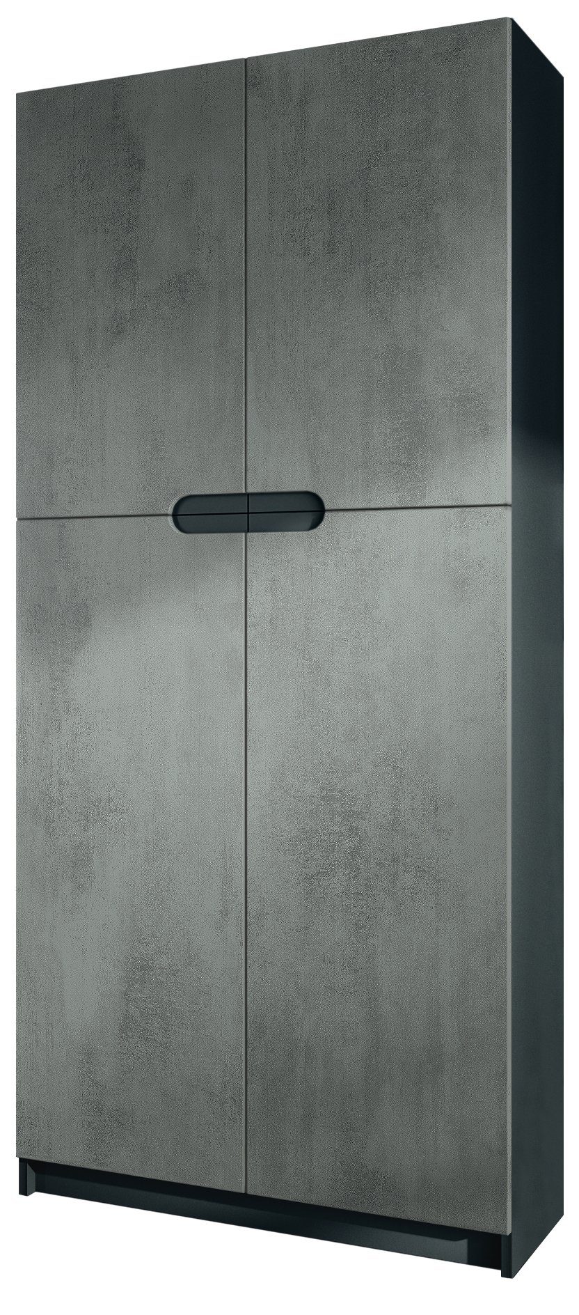 Vladon Aktenschrank Logan (Aktenschrank, mit 5 Fächern und 4 Türen) Schwarz matt/Beton Dunkel Optik (82 x 185 x 37 cm) Fronten in Beton Dunkel Optik