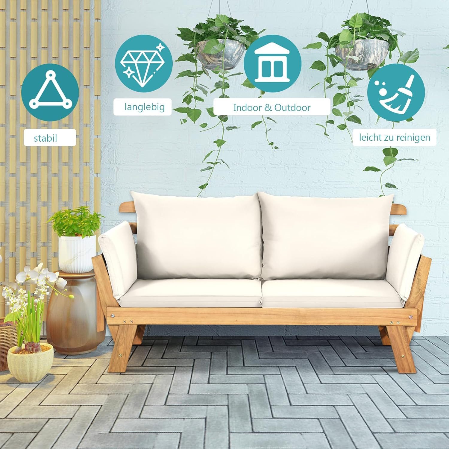 KOMFOTTEU Gartenbank 2-3 Sitzer Holzbank, mit günstig online kaufen