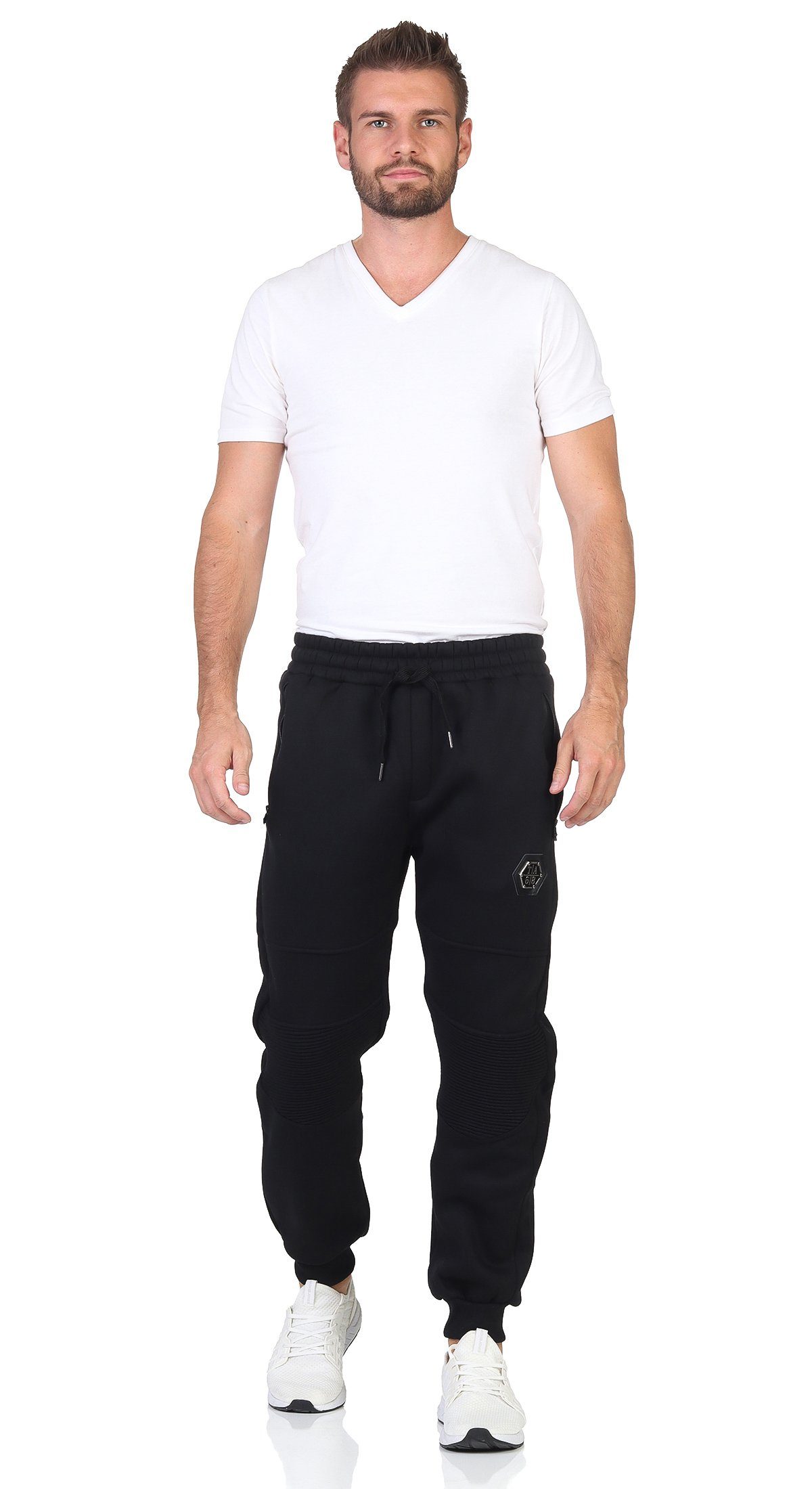 OriginalYou Jogginghose Jogginghose gefüttert Seitentaschen mit warme Schnürung Sweathose Herren Winter Innenfleece, Schwarz Reißverschluss Wärmendes