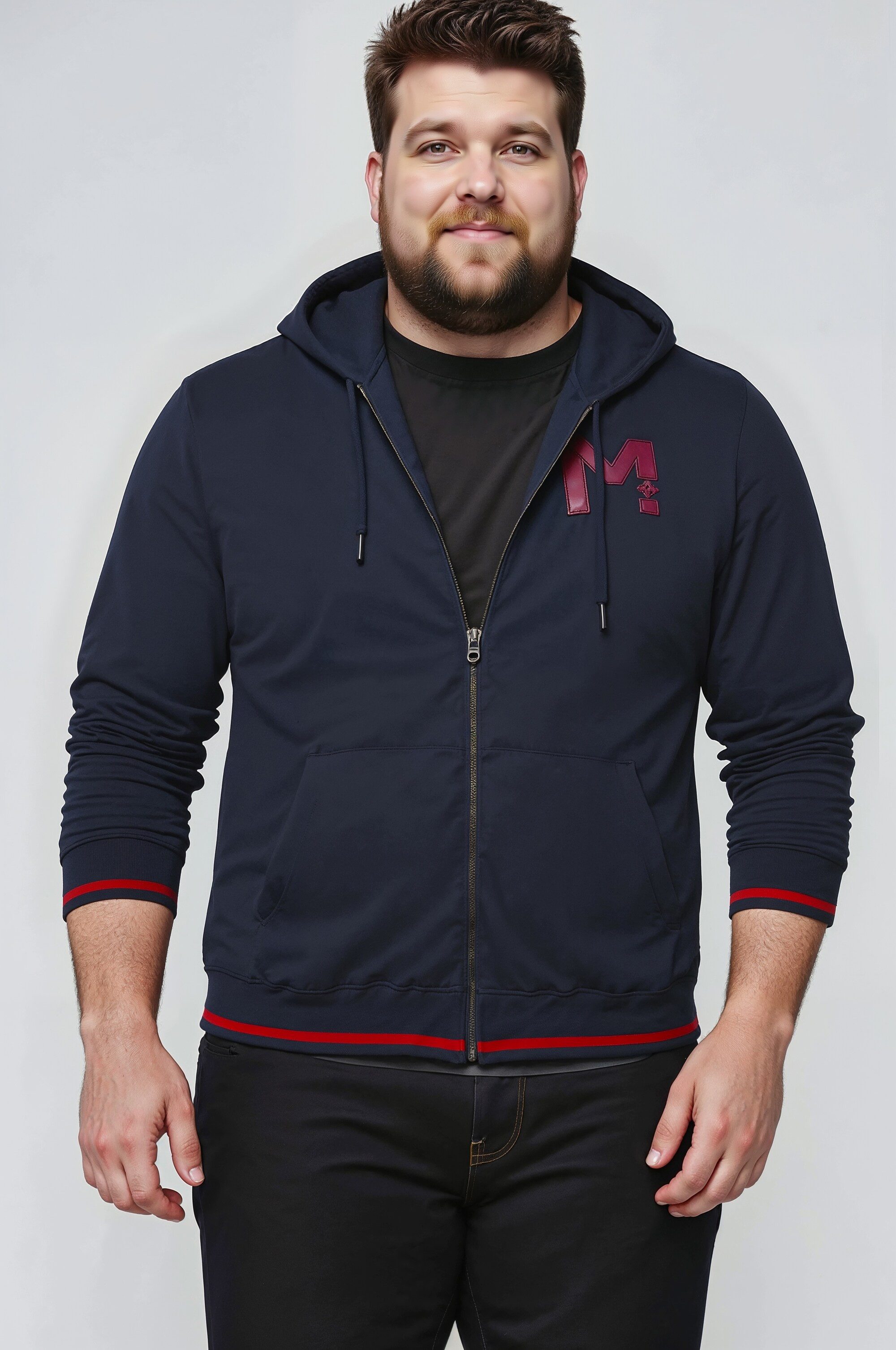 Fleecejacke Sweatjacke Kapuze Brustprint