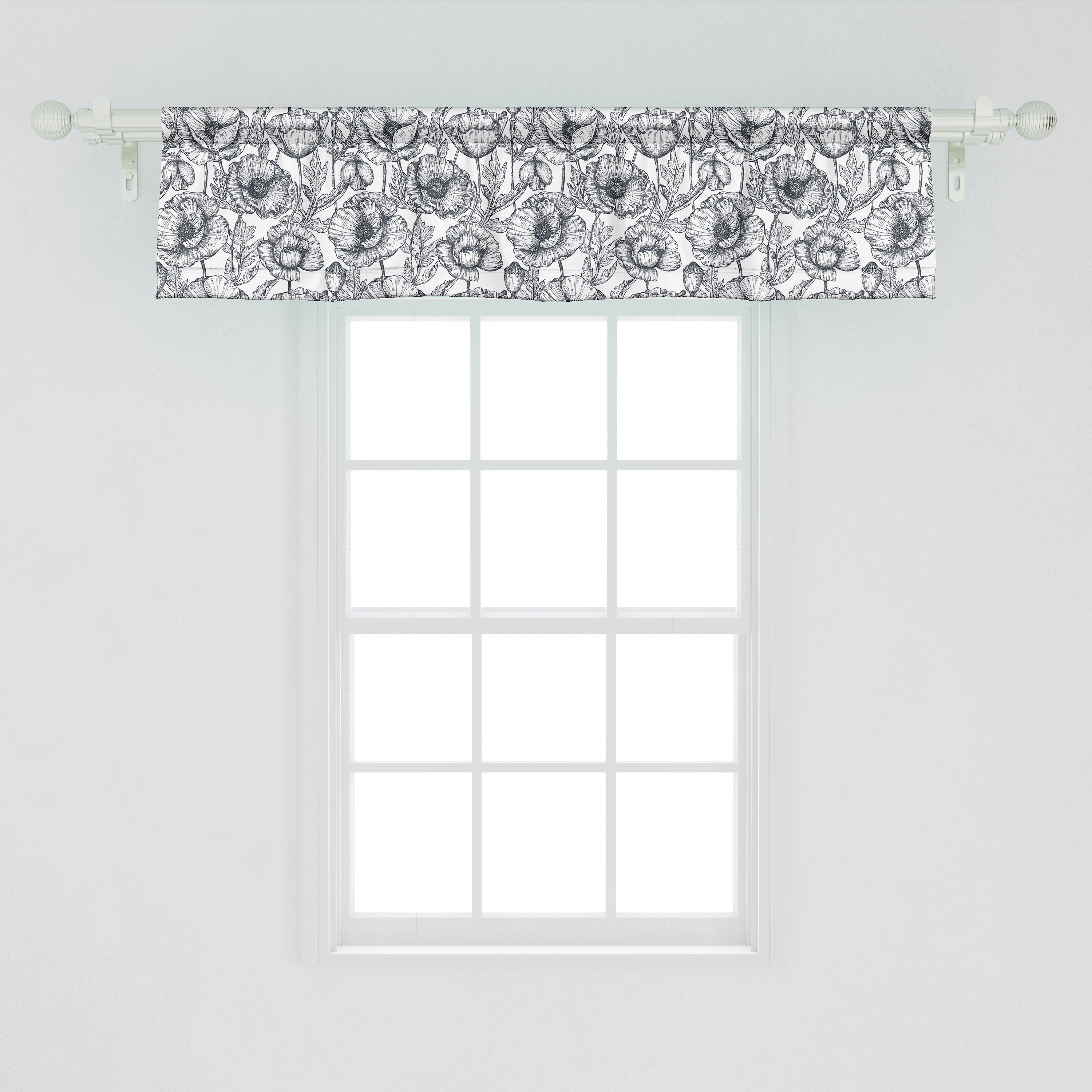 Vorhang Microfaser, Abakuhaus, Blumen für Volant Scheibengardine Skizze-Kunst Dekor Schlafzimmer Küche Poppy Stangentasche, Monochrome mit
