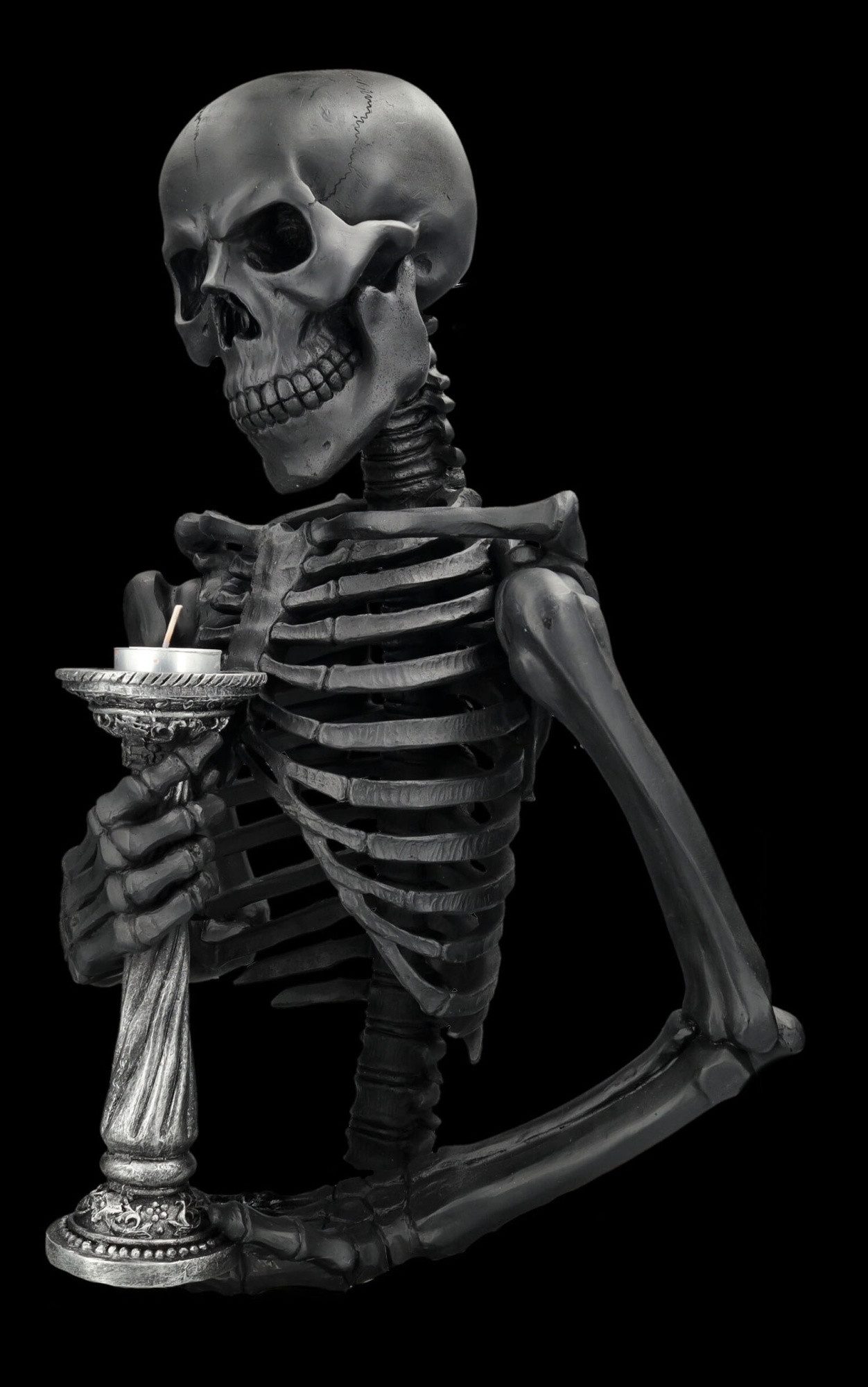 Figuren Shop GmbH Teelichthalter Skelett Wandfigur – Gothic Teelichthalter Statue Seelenfeuer 46cm Deko