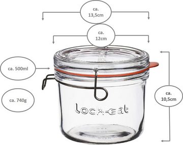 Emilja Einmachglas Lock-Eat Einkochglas 500ml - Einkochglas mit Bügelverschluss - 6 Stück