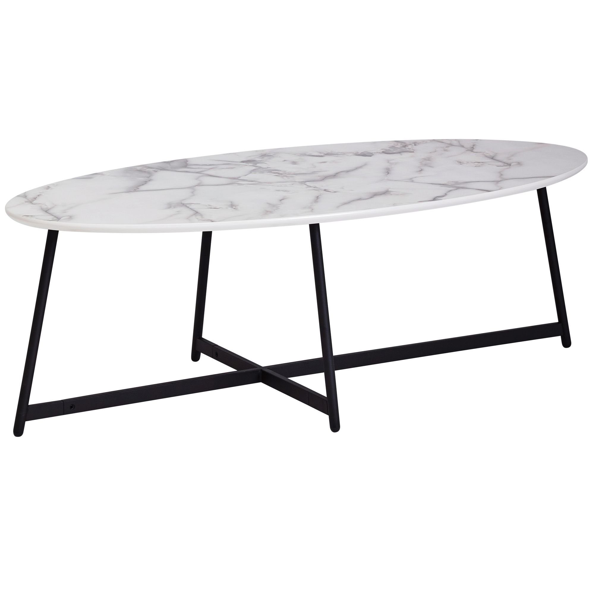 120x60 Optik mit cm Marmor mit Beistelltisch (Sofatisch WL6.004 Metallbeine, Wohnling Oval Couchtisch Wohnzimmertisch Weiß),