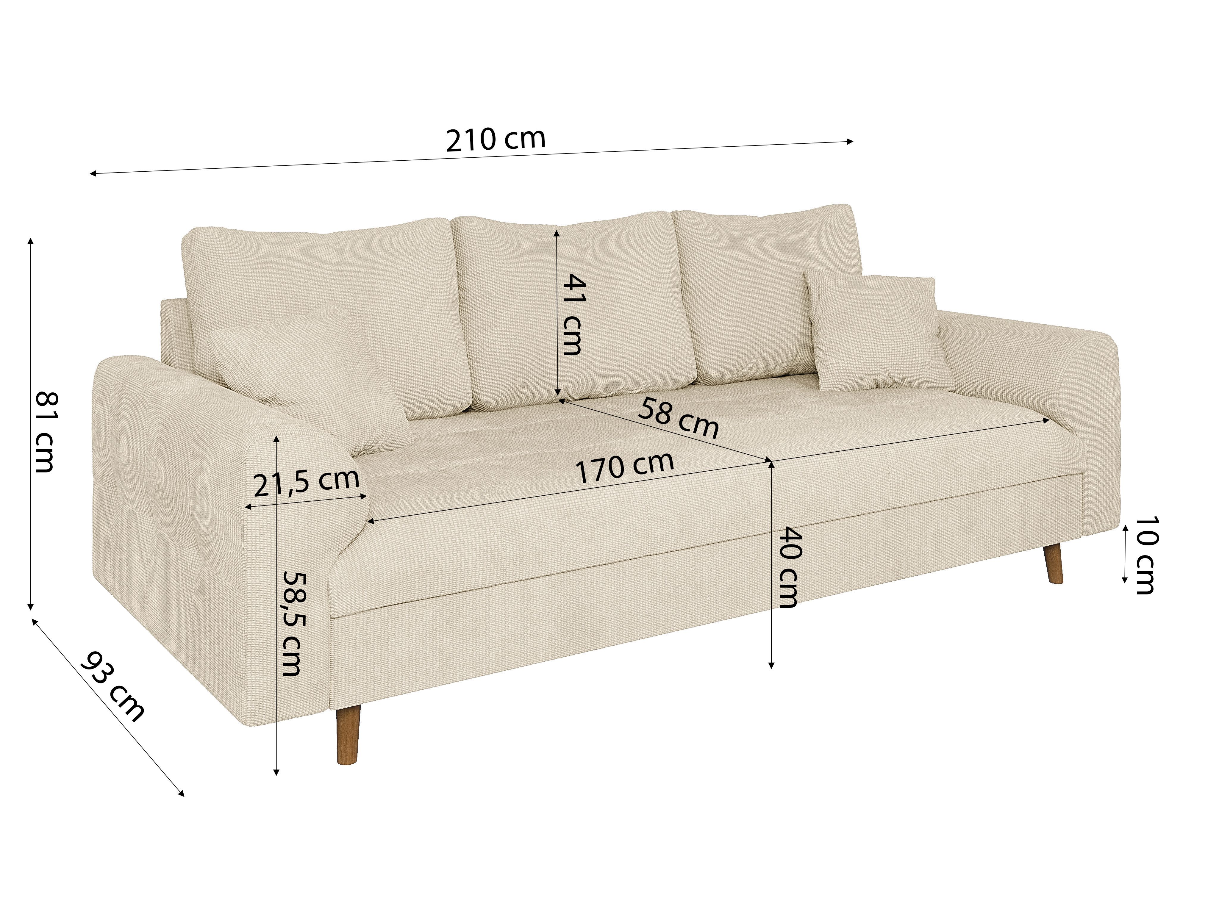S-Style Möbel 3-Sitzer Sofa Kristian mit Braun Holzfüßen aus Chenille-Stoff, mit Wellenfederung