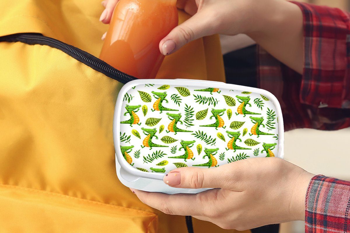 MuchoWow Lunchbox weiß für Kinder - Design und Jungs Krokodil - Kunststoff, (2-tlg), Erwachsene, für Brotbox und Mädchen - Dschungel Brotdose, Kind