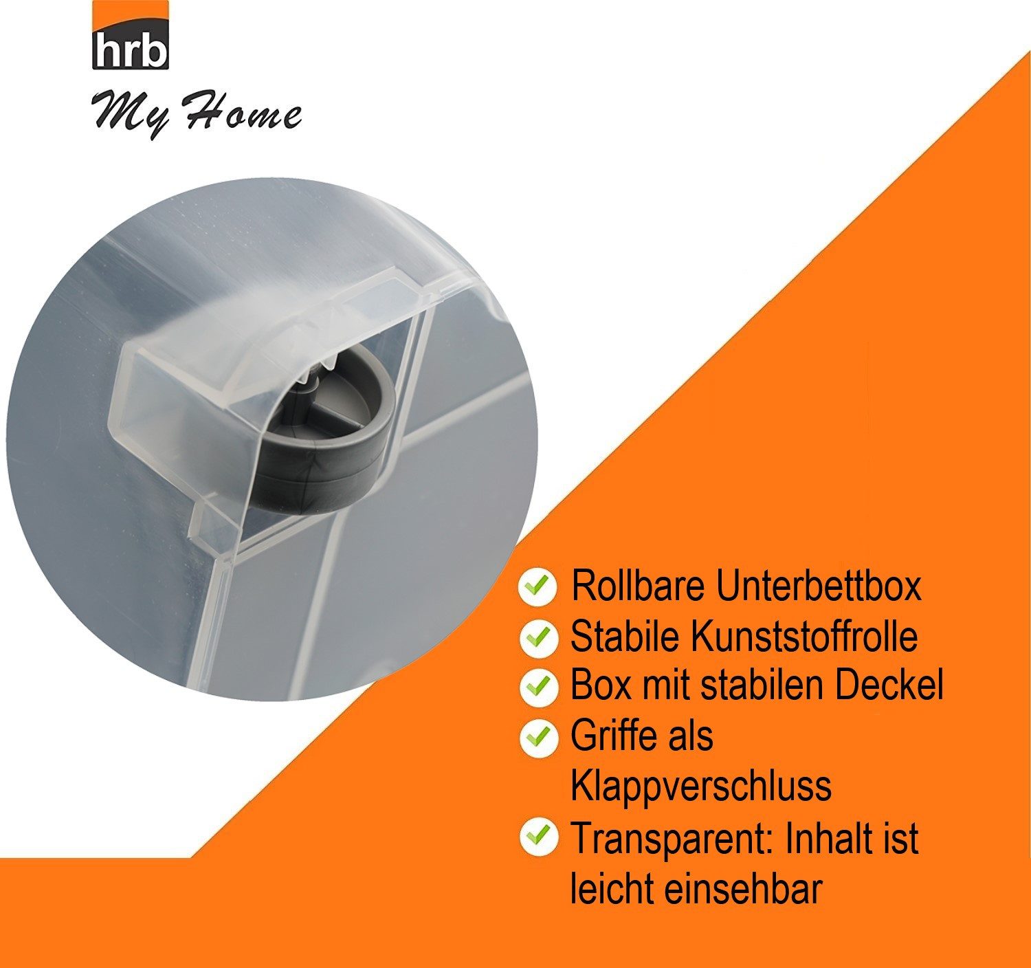 hrb Unterbettkommode transparente Aufbewahrungsbox Rollbar Unterbettbox mit Deckel Click (1 St)