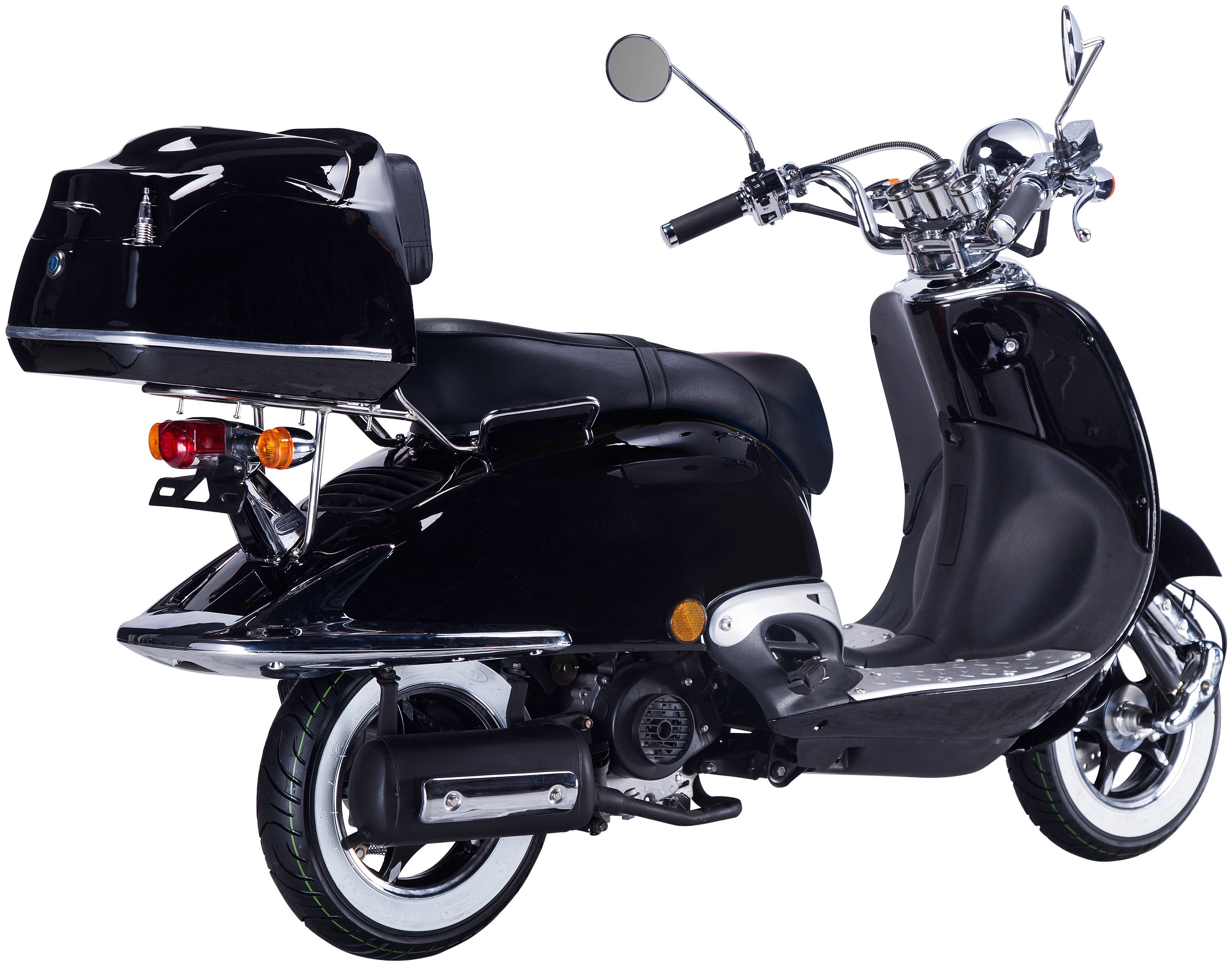 GT UNION Motorroller km/h, ccm, Topcase mit 125 (Set), 5, 85 Strada, Euro schwarz/silberfarben
