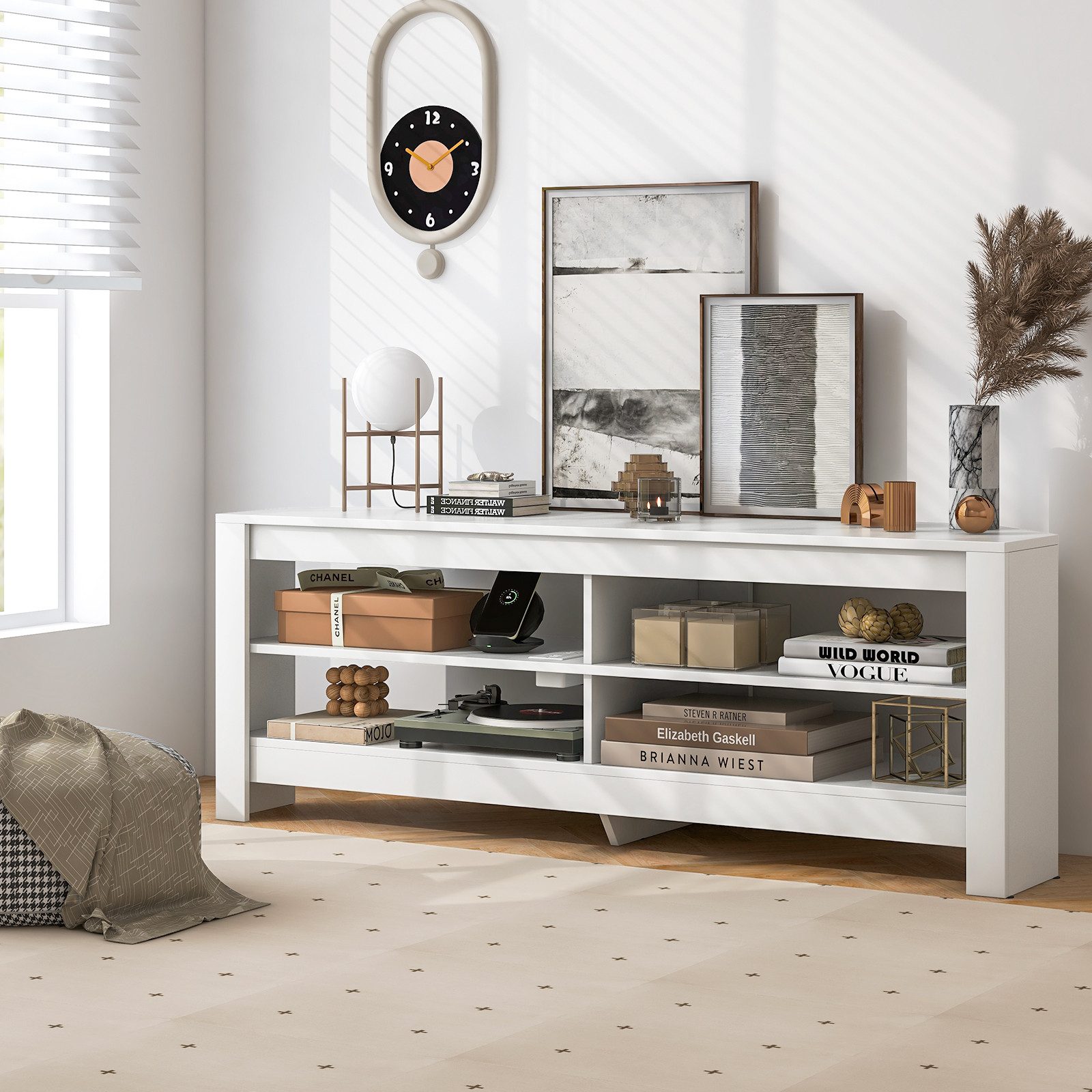 COSTWAY TV-Schrank TV Lowboard mit Ladestation & 4 offenen Ablagen, weiß günstig online kaufen