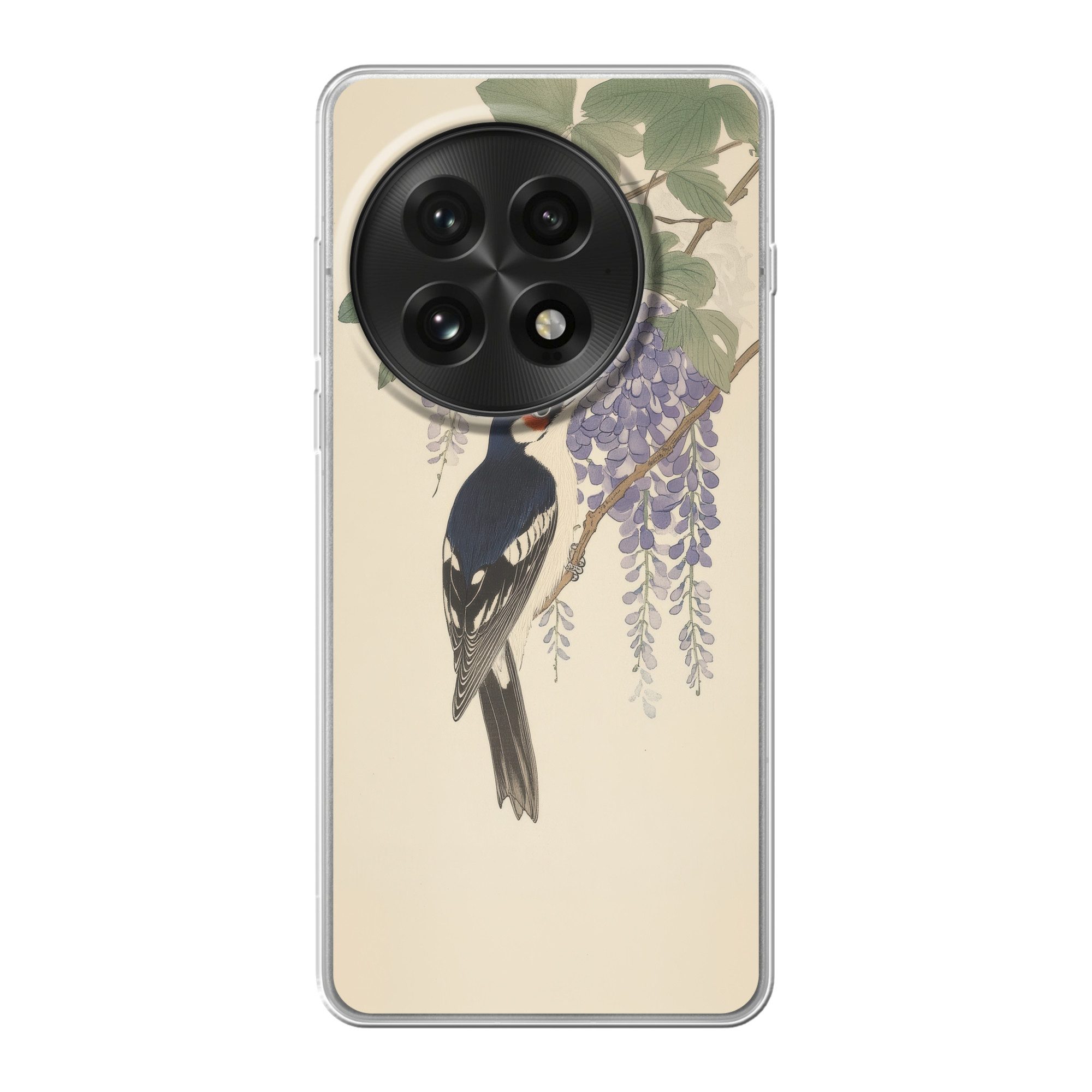 MuchoWow Handyhülle für OnePlus 13 Specht - Blumen - Lila, Phone Case, Silikon, Schutzhülle Dünn