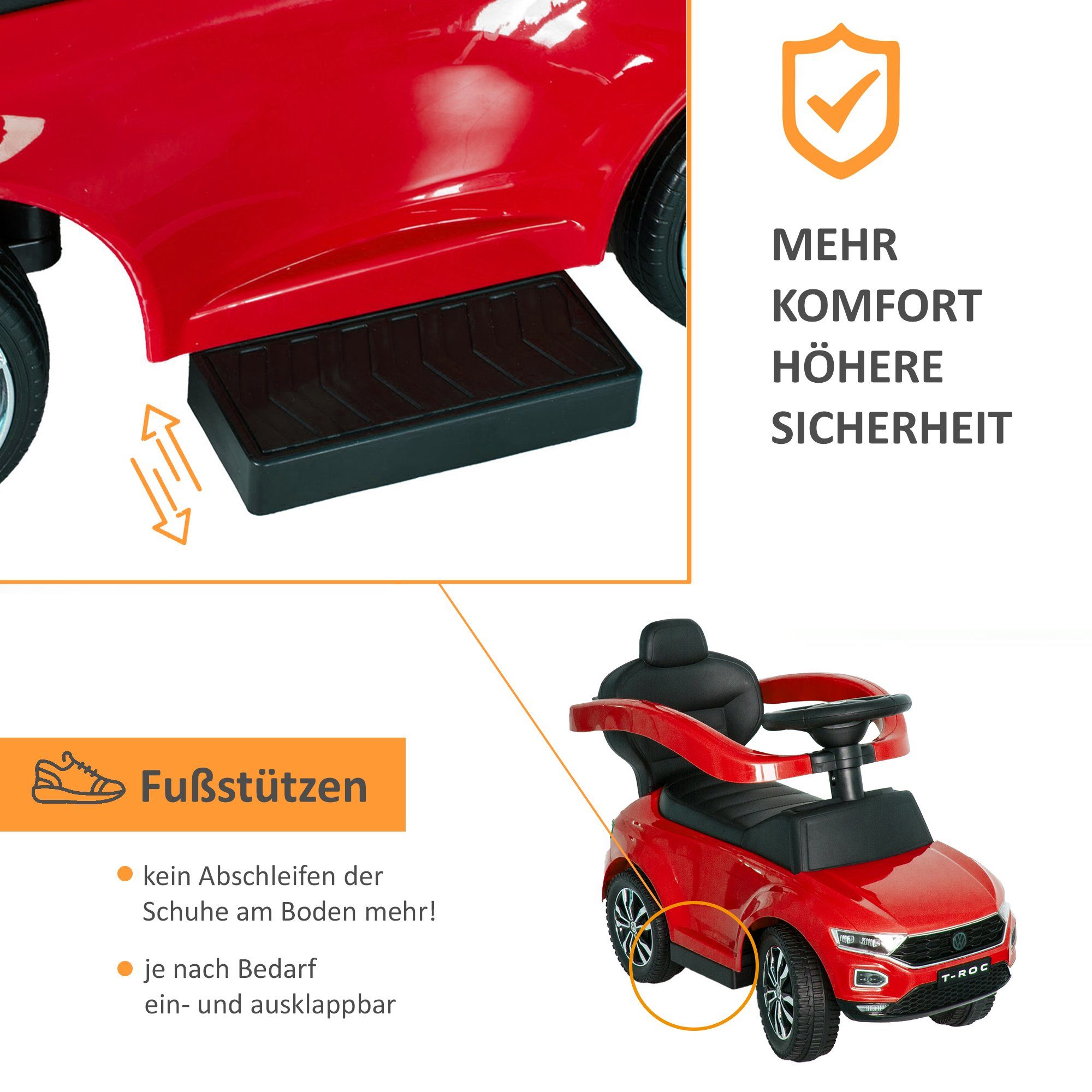 Lemodo Rutscherauto Rutschauto mit Schiebestange und Dach, Babyrutscher, VW Rutscher mit Schiebestange, Dach und Fußablage – Bild 3 von 5