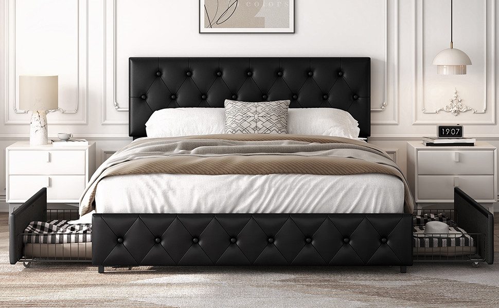 Yaheetech Polsterbett 140/160 x 200 cm, Bettgestell Doppelbett aus Kunstled günstig online kaufen