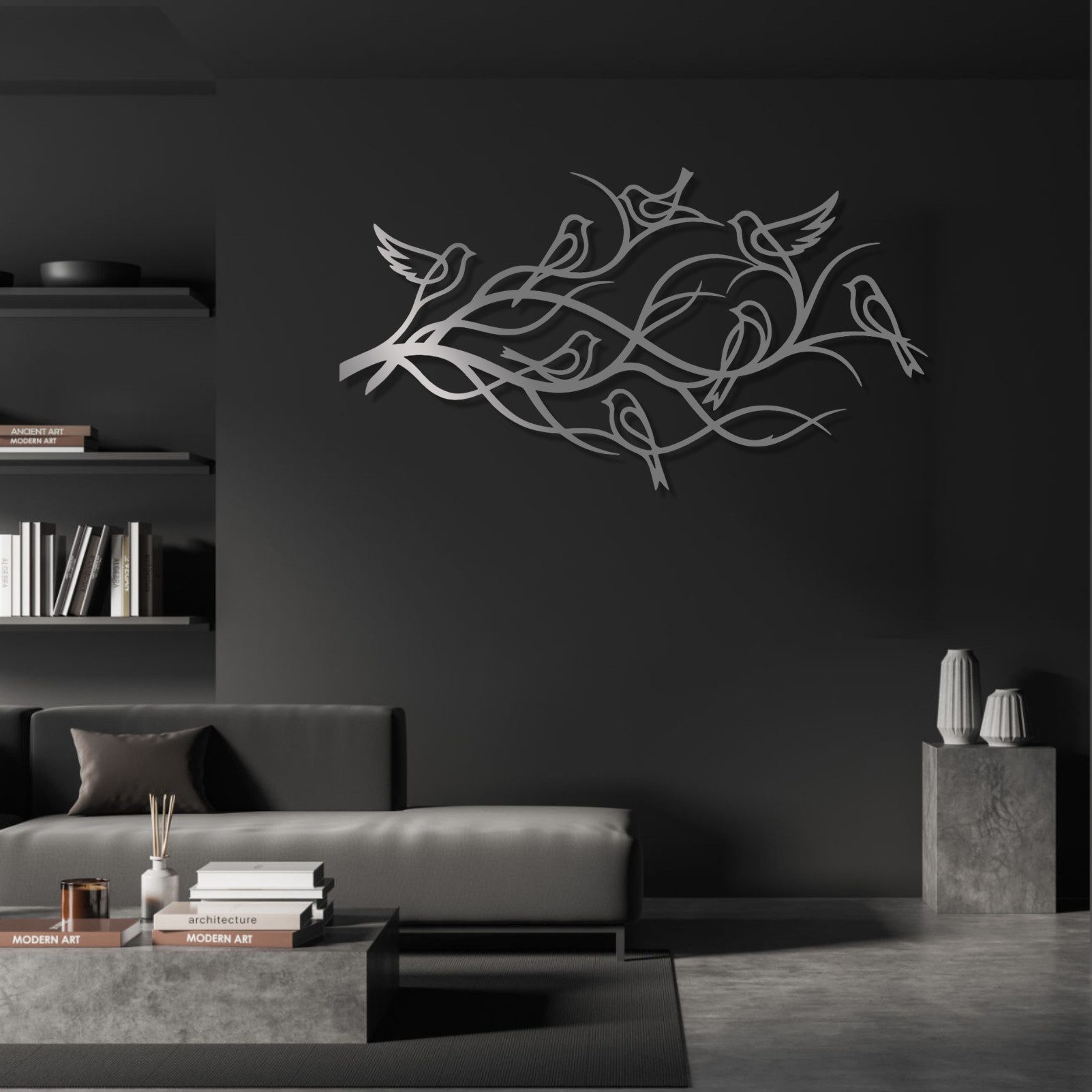 Jumpeak Wanddekoobjekt Vögel auf Ästen Metall Wandbild, Vögel, Äste, Strichkunst, Gemütlich, Metall, 4 Farben, 4Größen, Wanddekoration für das Wohnzimmer,Harmonie