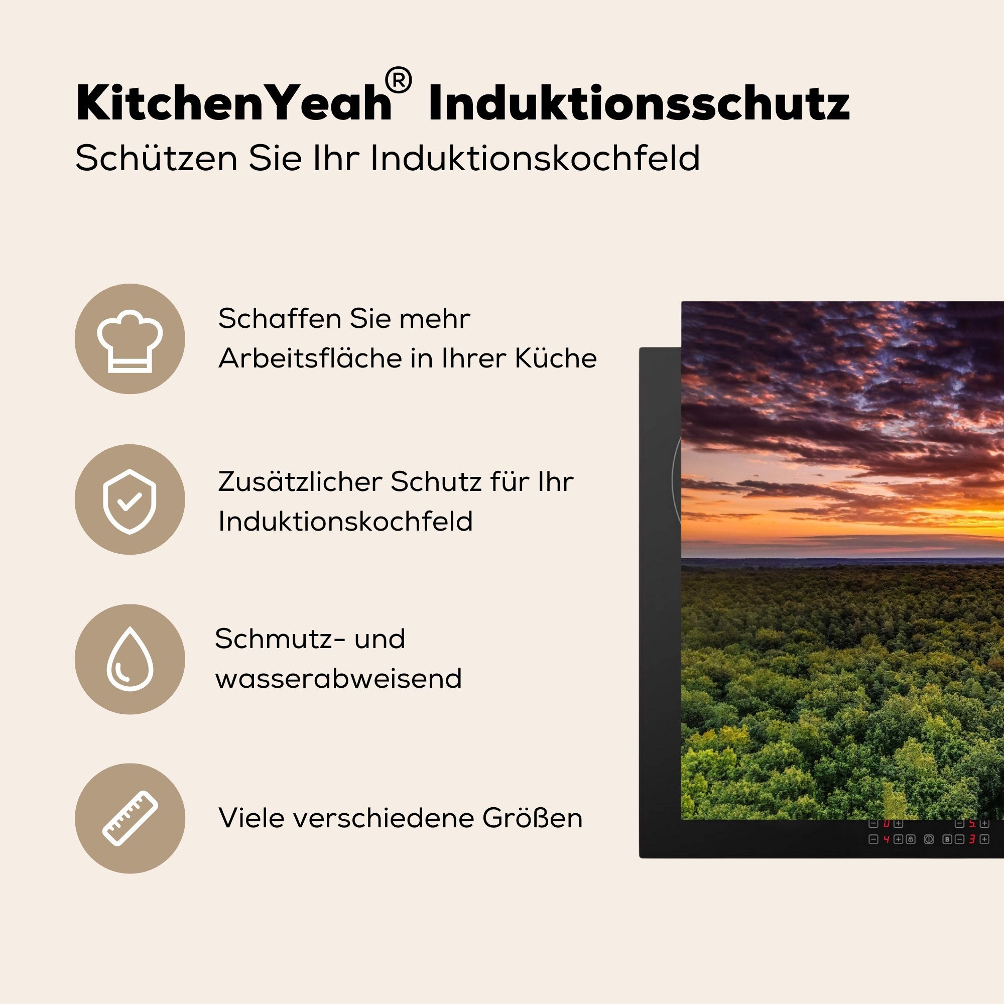 (1 Arbeitsplatte - küche Nacht Horizont tlg), Vinyl, Wald Bäume, - - für Ceranfeldabdeckung, MuchoWow 81x52 Himmel Herdblende-/Abdeckplatte cm, -