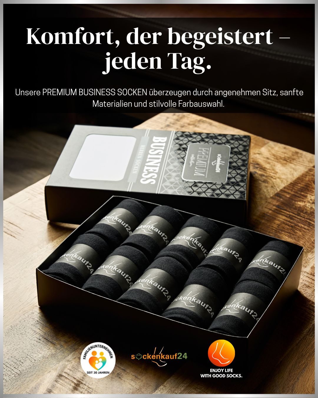 sockenkauf24 Businesssocken 10 Paar Herren Socken Premium Business Socken mit Komfortbund (10-Paar) atmungsaktive Baumwolle, ohne Naht, verpackt in einer edlen Box