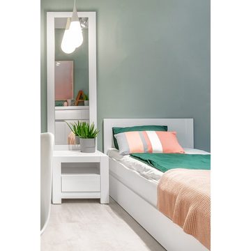 Lomadox Bett NAVA-129, Bett, Bettschublade, Gästebett, 90x200 cm, weiß