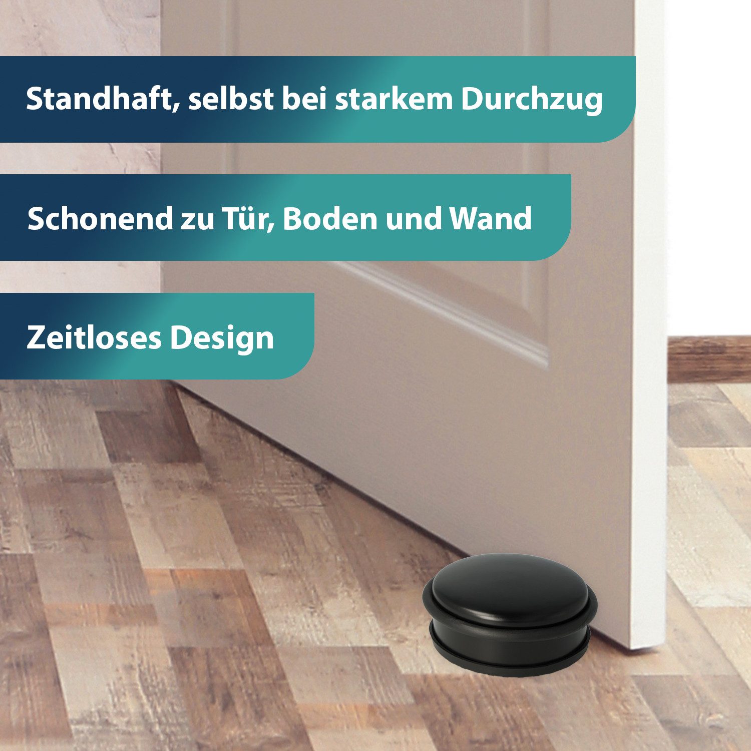 WESTCOTT Bodentürstopper Türstopper Edelstahl Rund Schwarz, 1,2kg Eigengewicht, Rutschfest (Vorteilspack, 4 St), ⌀ 10cm, Höhe 4cm