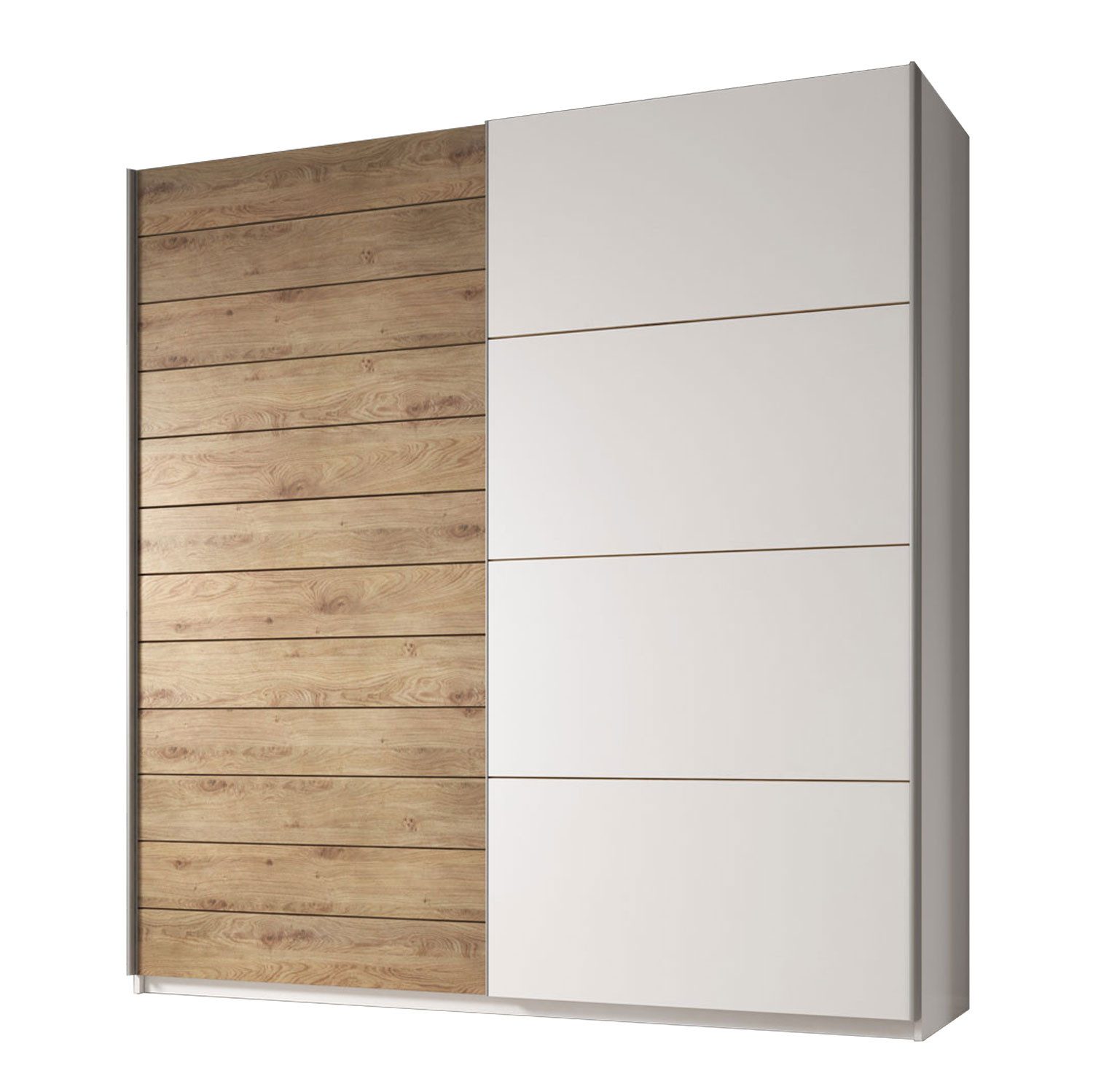 Helvetia Kleiderschrank Galaxy (2 Schwebetüren, 1 Kleiderstange, 5 Einlegeböden, 1-St., moderne Optik, Metallgiffleisten, Soft-Close) 220x61x210cm weiß - Eiche Beaufort, 2-türig