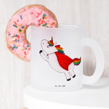 Mr. & Mrs. Panda Teeglas Einhorn Super - Transparent - Geschenk, Teetasse, Tasse mit Henkel, T, Premium Glas, Satinierte Oberfläche