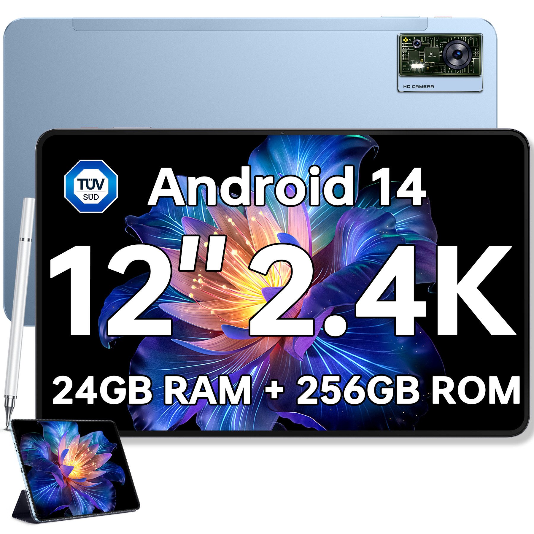 OUKITEL OT5S 24GB RAM + 256GB ROM, Dual-SIM 4G LTE inkl. Stift und Schutzhülle Tablet (12", 256 GB, Android 14, 4G LTE, 12 Zoll 2,4K Display, 8250mAh Akku, 16MP Kamera, Android 14)