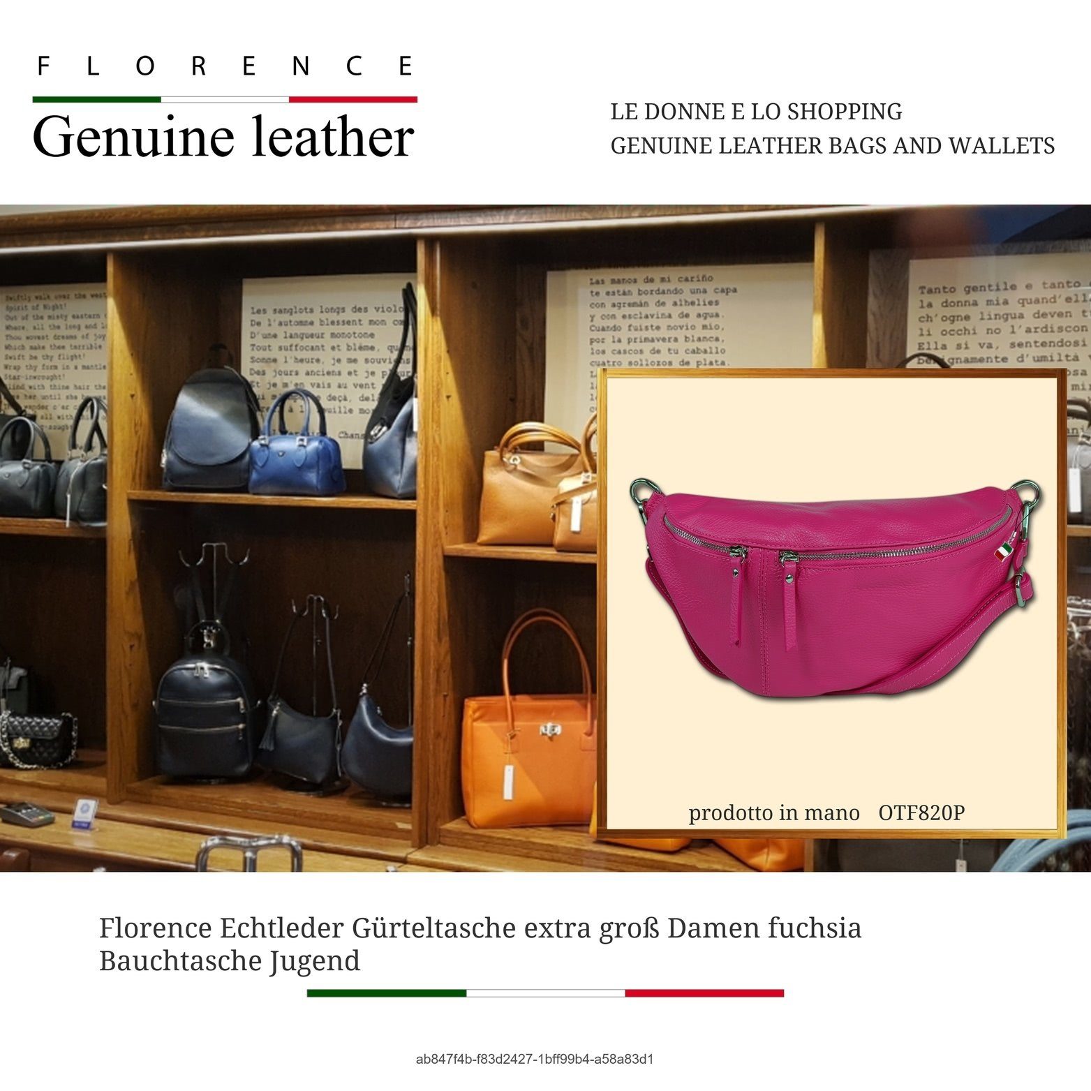 FLORENCE Gürteltasche Florence Echtleder Gürteltasche extragroß (Gürteltasche, Gürteltasche), Damen Tasche Echtes Leder pink, fuchsia, Made-In Italy