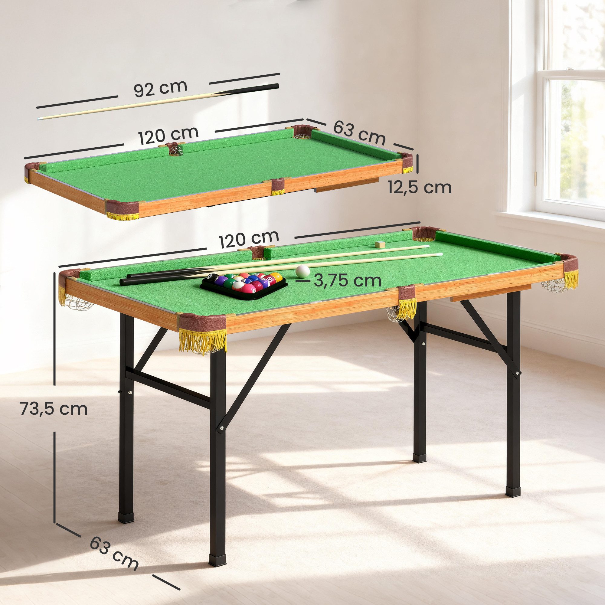 SPORTNOW Billardtisch Billardtisch klappbar Mini Pool Billiard Tisch mit Zubehör, (Spieltisch, 22-tlg), für Zuhause, Grün – Bild 3 von 5