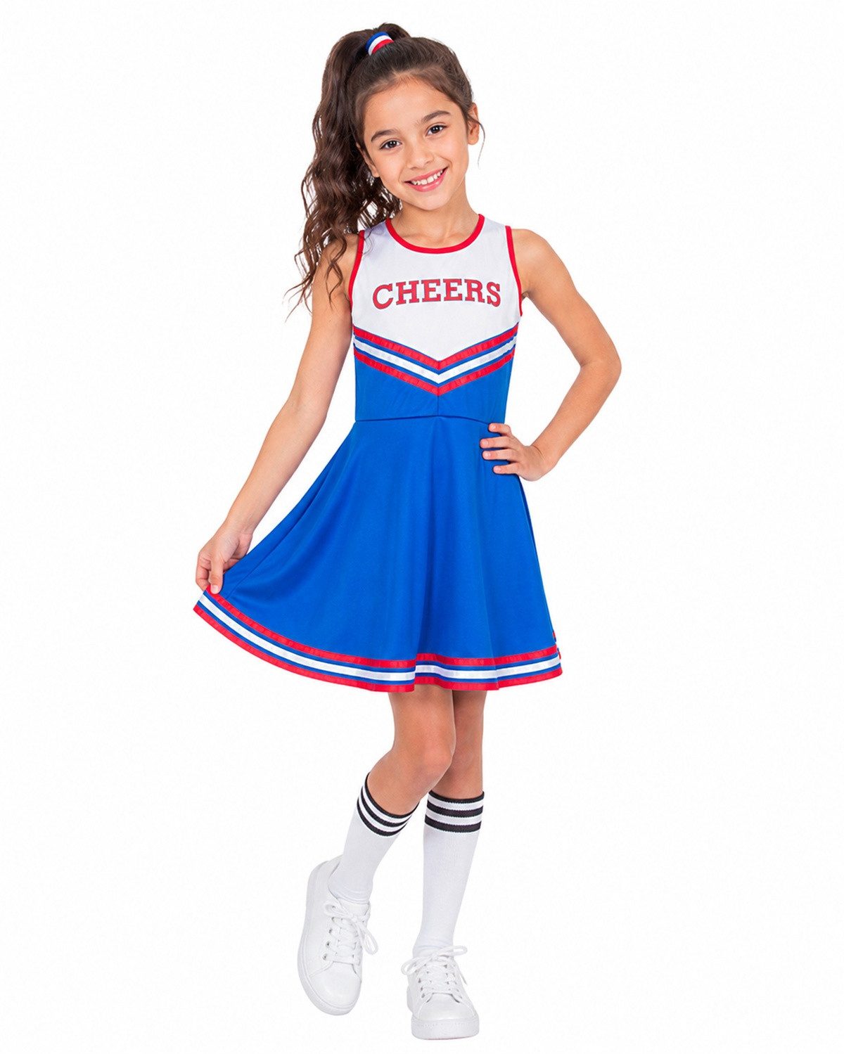 Funny Fashion Kostüm Cheerleader USA für Mädchen - Blau Weiß Rot