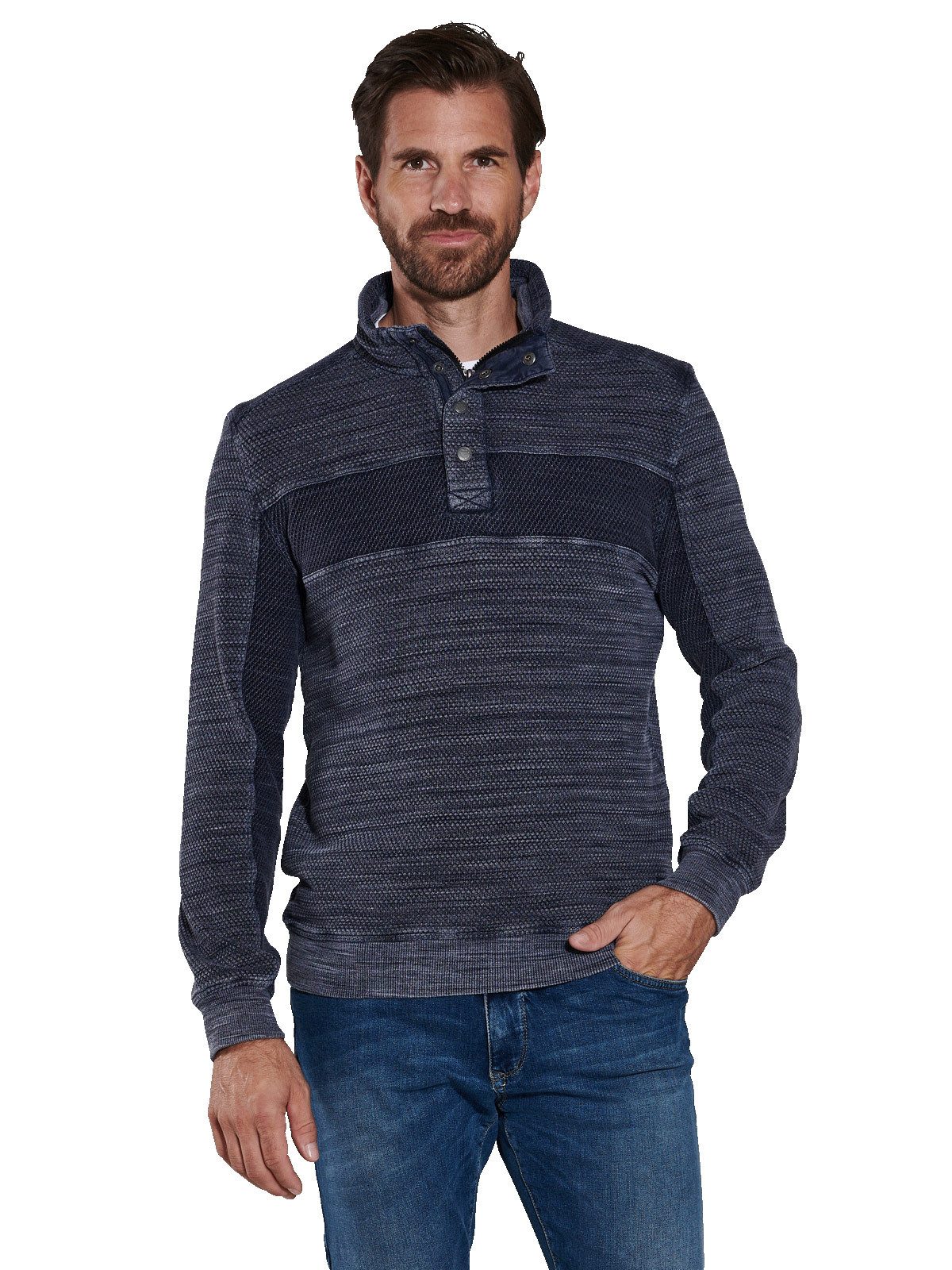 Sweatshirt Herren Sweatshirt gestreift, Saphirblau