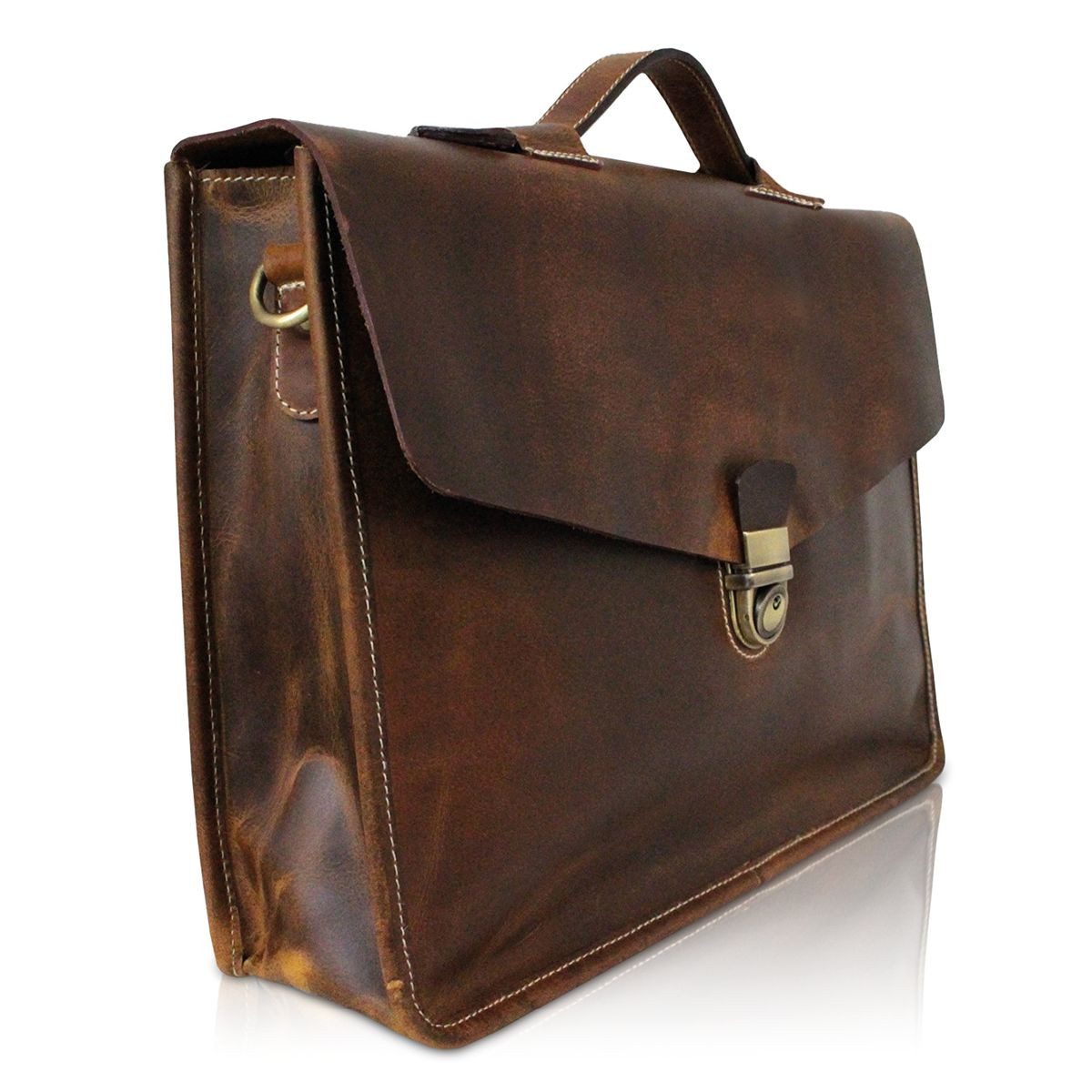 Corno d´Oro Aktentasche Echt Leder HANDMADE Business Laptoptasche für Damen und Herren, groß für 15,6 Zoll Laptop, leichtes Gewicht, Vintage Braun