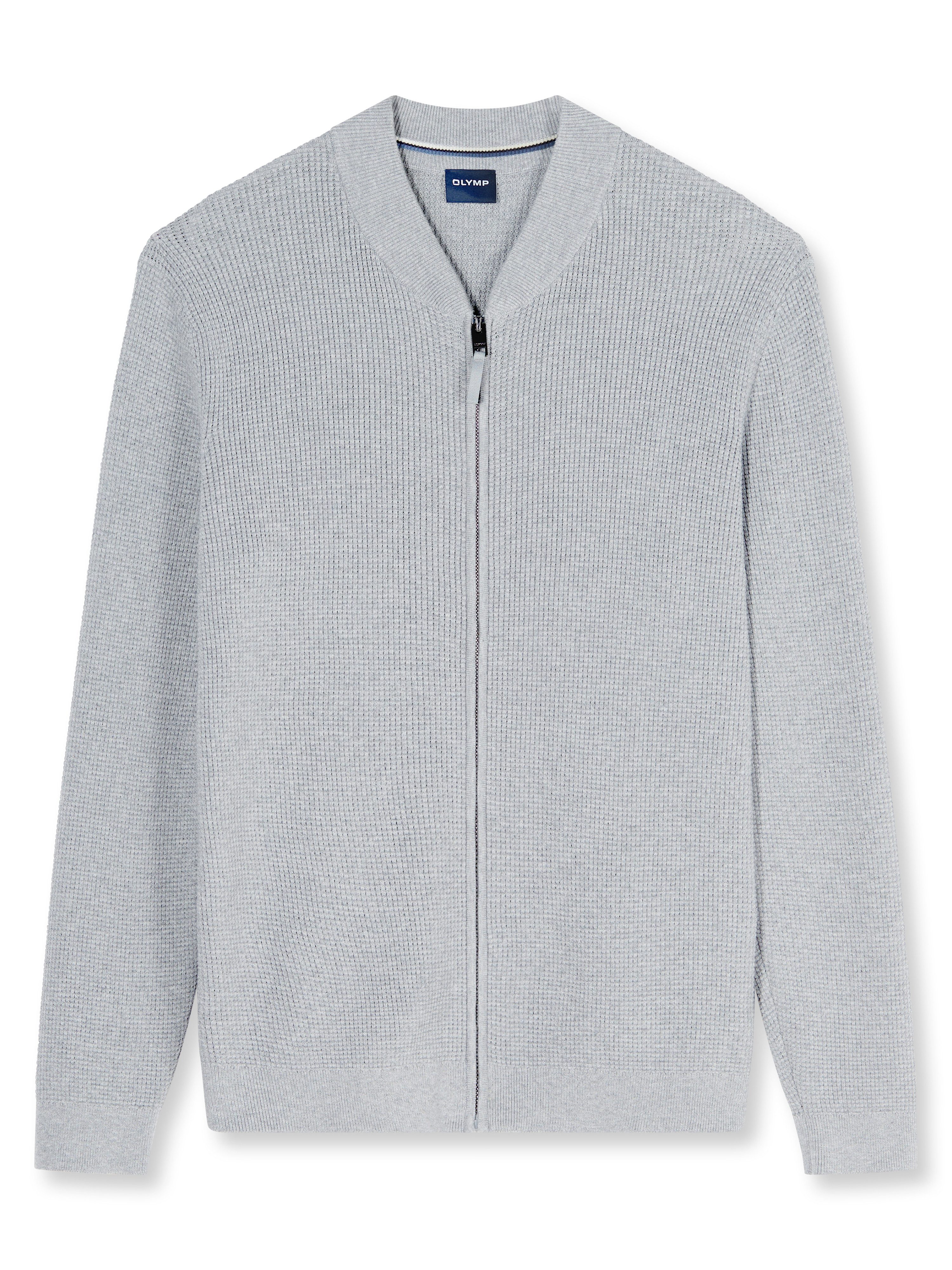 OLYMP Cardigan Casual Baumwollmix, Rippkragen, Regular Fit