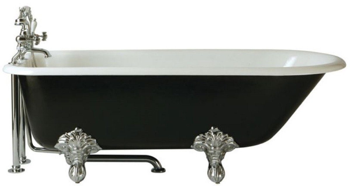 Casa Padrino Badewanne Luxus Jugendstil Badewanne Weiß / Schwarz / Silber 170 x 77 x H. 61 cm - Freistehende Nostalgische Gusseisen Badewanne - Barock & Jugendstil Badezimmer Möbel