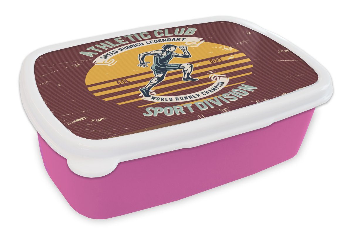 MuchoWow Lunchbox Lauf - Sport - Jahrgang, Kunststoff, (2-tlg), Brotbox für Erwachsene, Brotdose Kinder, Snackbox, Mädchen, Kunststoff rosa