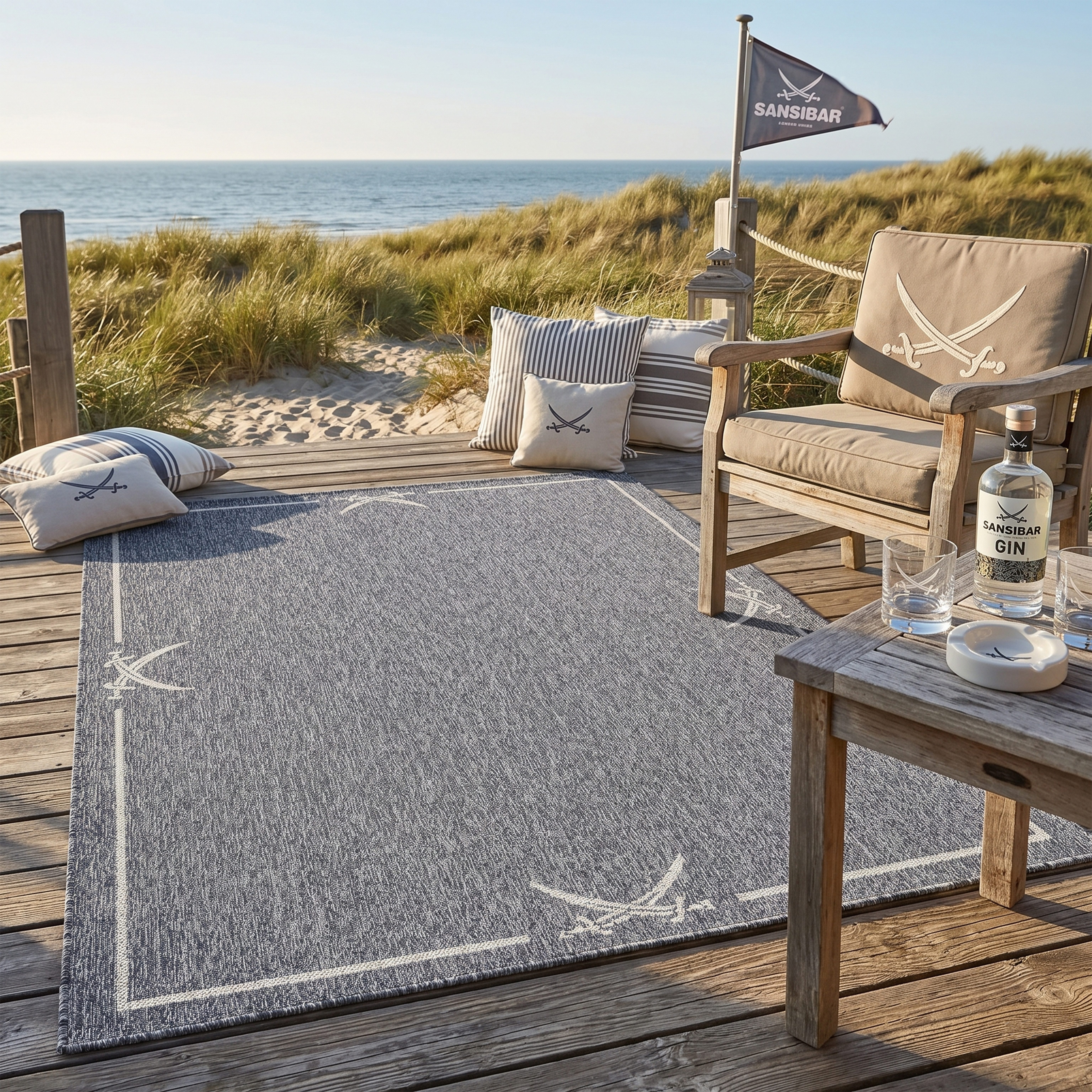 Sansibar Teppich Nordsee Beach SA-035, rechteckig, Höhe: 5 mm, modernes Design, meliert, Motiv: Säbel, In- und Outdoor geeignet