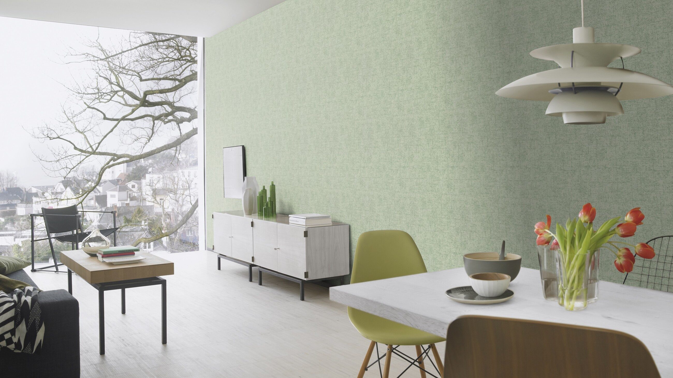 Rasch Vliestapete Textiloptik - Vliestapete Uni Metallic Grün Oliv, Metalloptik, Textiloptik, (1 Rolle, 1 St., 10,05 m x 0,53 m), gute Lichtbeständigkeit, feucht abwischbar, restlos abziehbar