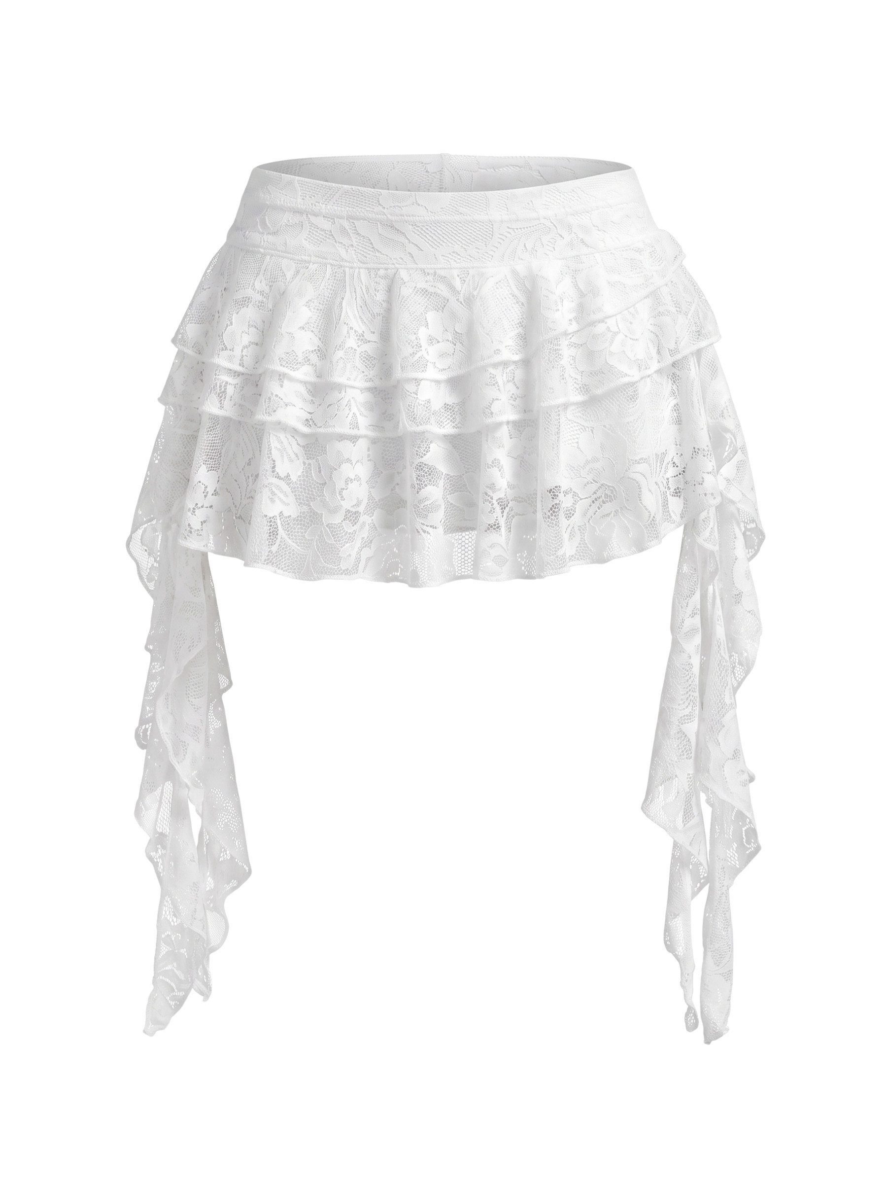 Elegant Love Stufenrock Damen Spitzenrock Mini – Volantrock mit integriertem Slip Kurzer Rock mit Kaskaden-Rüschen – ideal für Urlaub und Boho-Stil