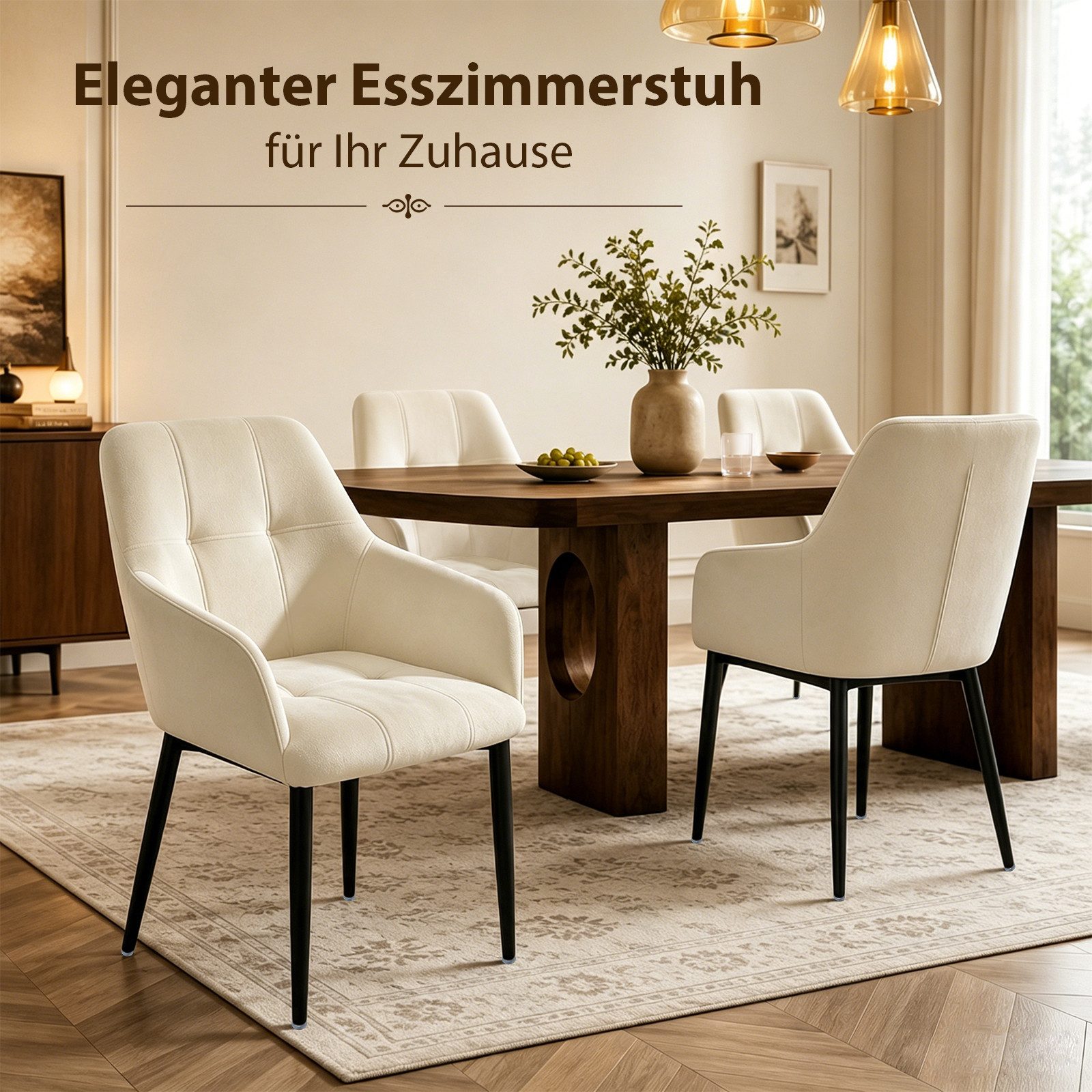 Hoolamyie Esszimmerstuhl Stuhlset – Polsterstuhl aus Samt mit Armlehnen, stabile Metallbeine (4 St), Samt-Polsterstühle, 7,5 cm Polsterung, bis 150 kg belastbar