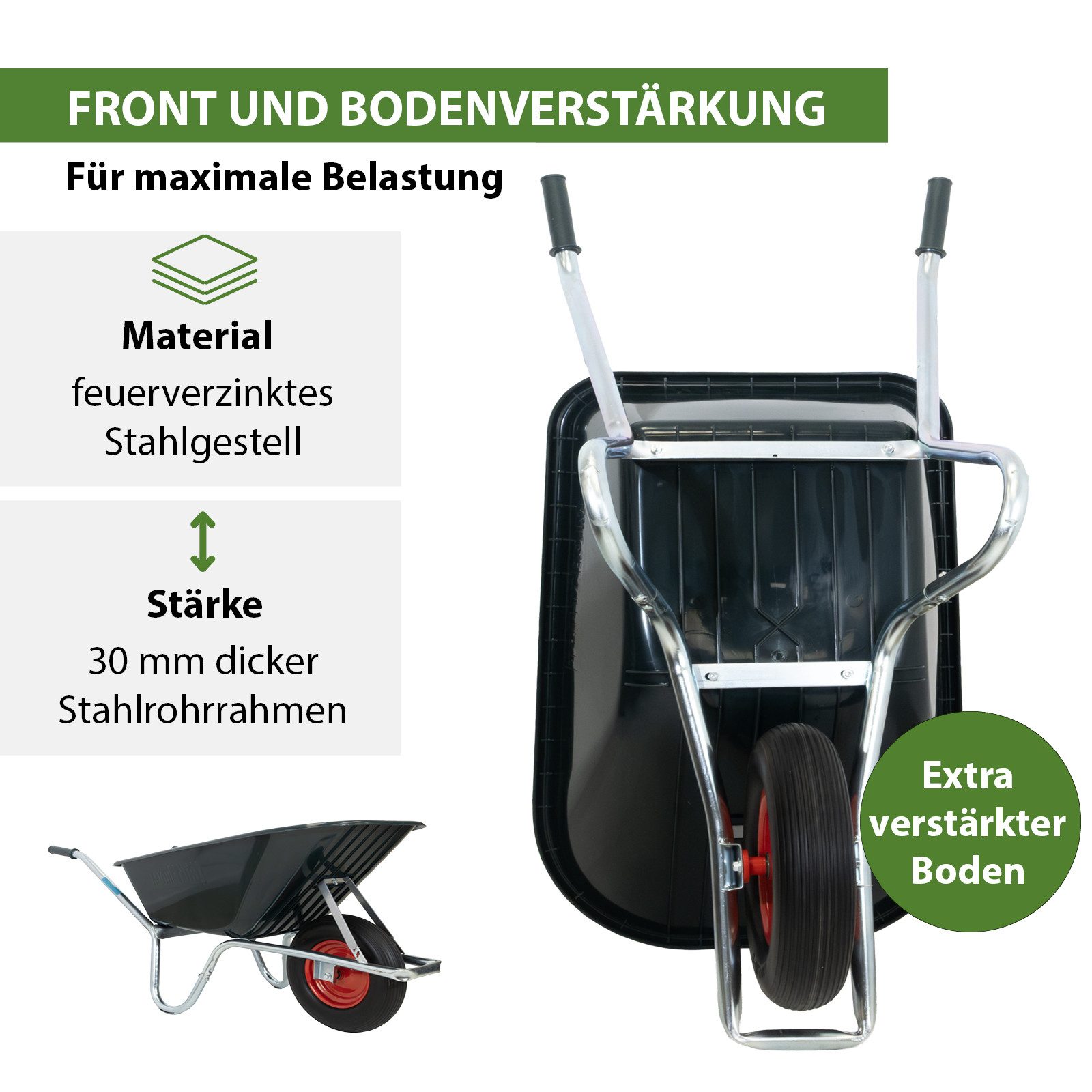 TRUTZHOLM Schubkarre Schubkarre PP100 l PU Rad Bau Karre Gartenschubkarre Bauschubkarre